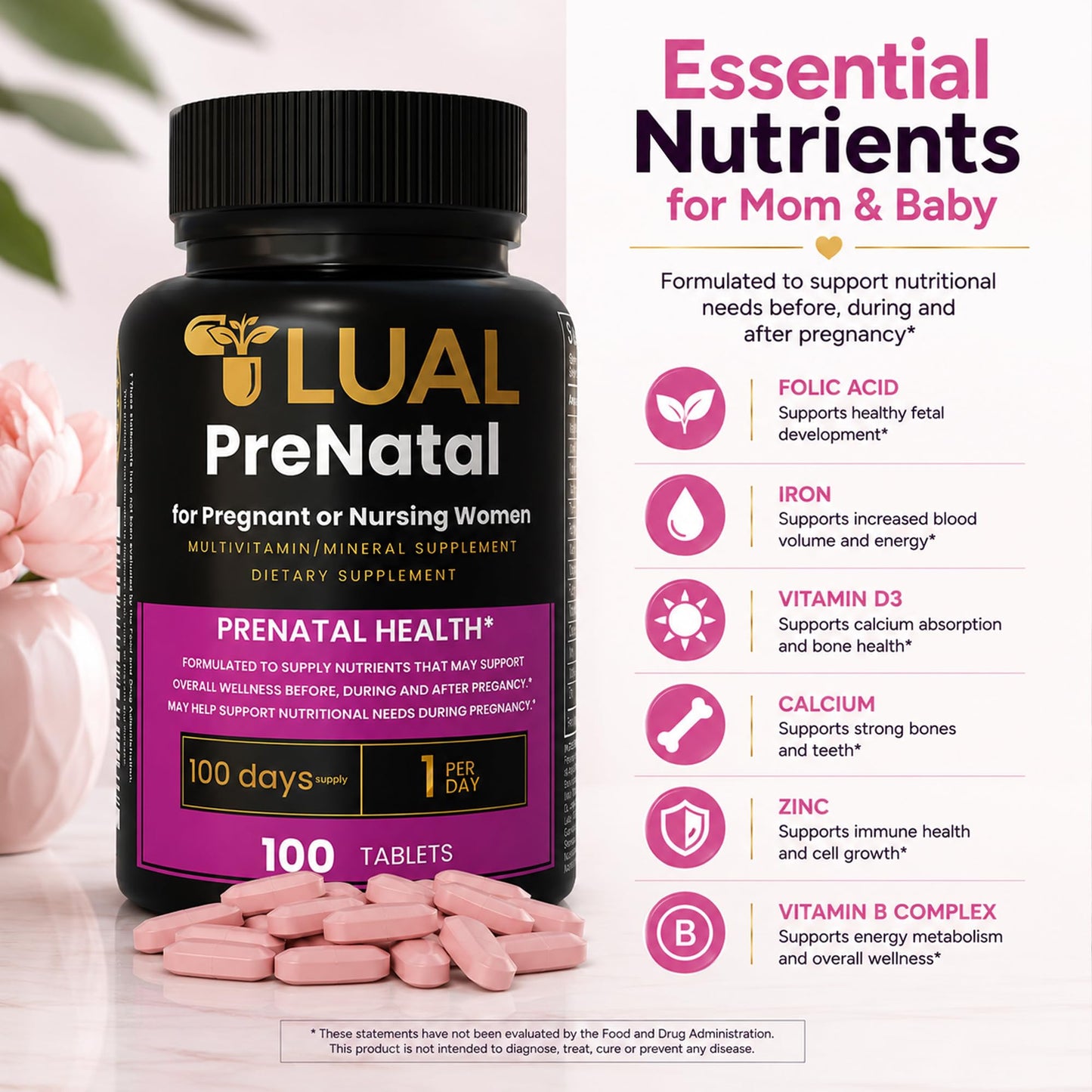 LUAL Prenatal Multivitamin with Folic Acid & Iron 100 Tablets