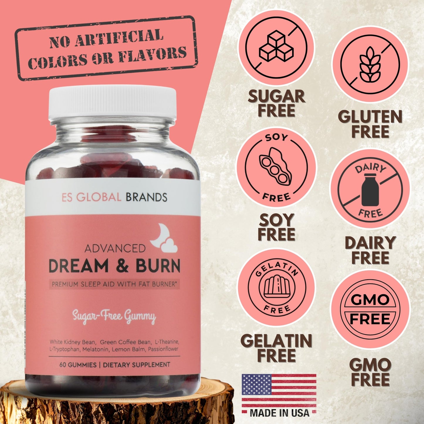 ES Global Brands Dream & Burn Night Time Fat Burner Gummies, 60 Count