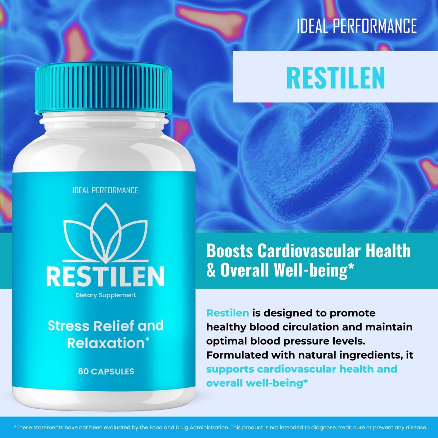 IDEAL PERFORMANCE Restilen Stress Relief and Relaxation Supplement Capsules, 60 Count