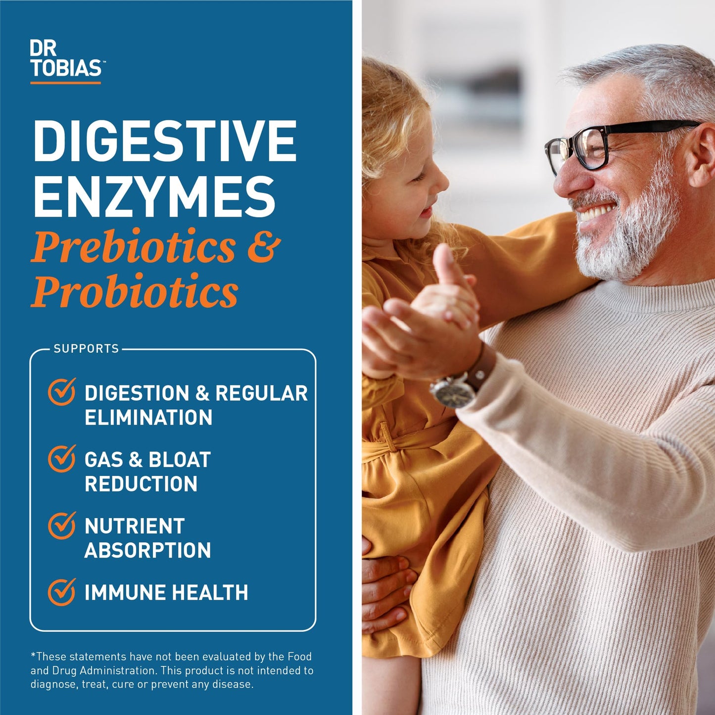 Dr. Tobias Digestive Enzymes with Probiotics, Prebiotics and Postbiotics Bromelain, Amylase, Lipase Capsules, 60