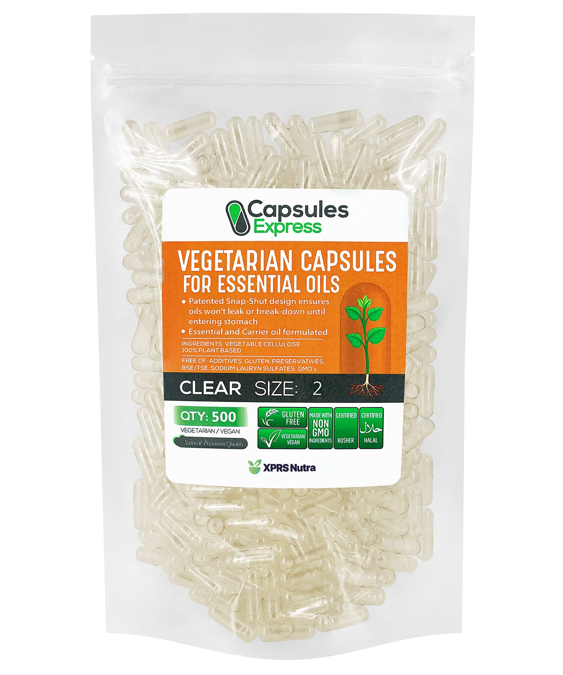 XPRS Nutra Empty Vegan Capsules Size 2, 500 Count
