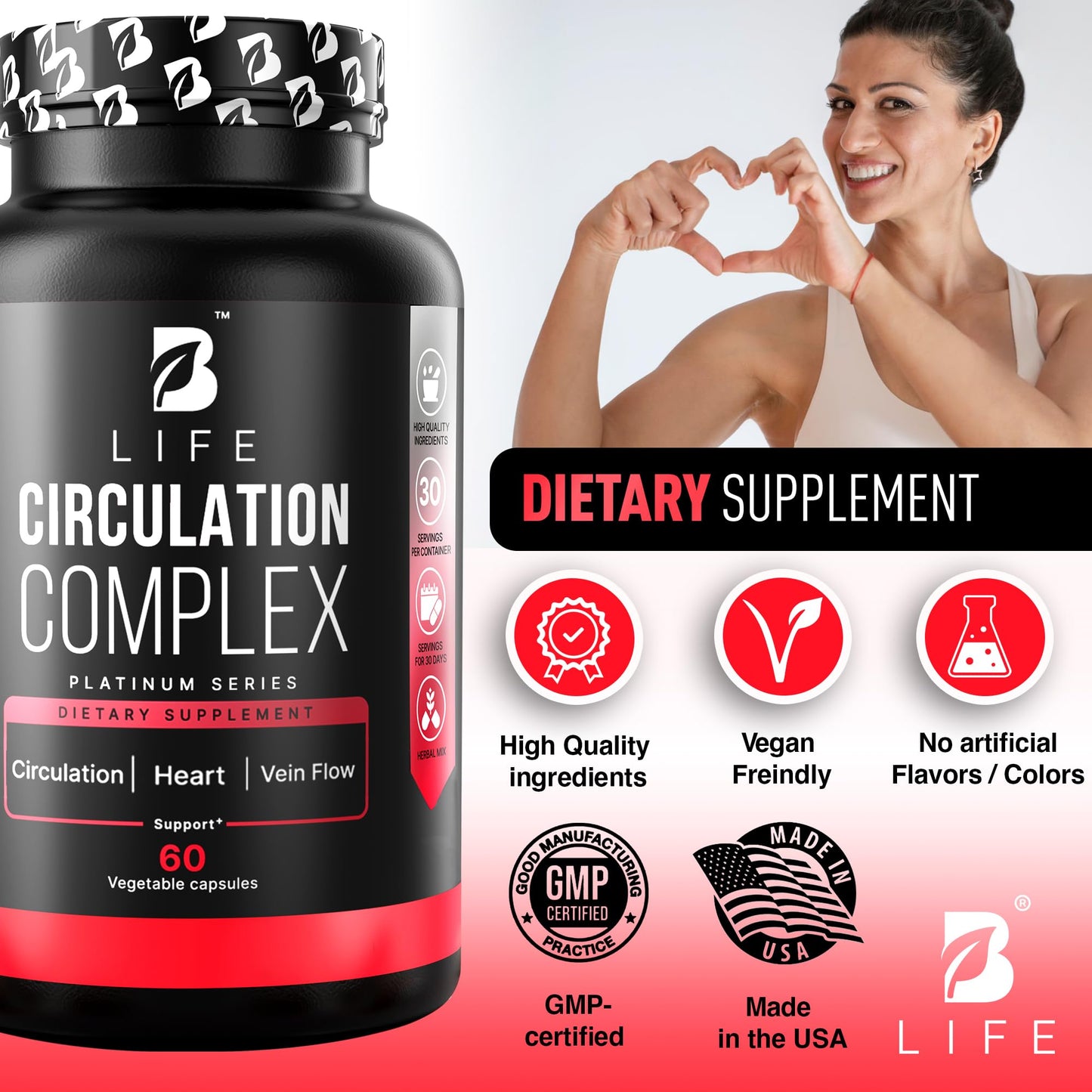 B Life Company Circulation Support for Vein & Artery Health, 60 Capsules
