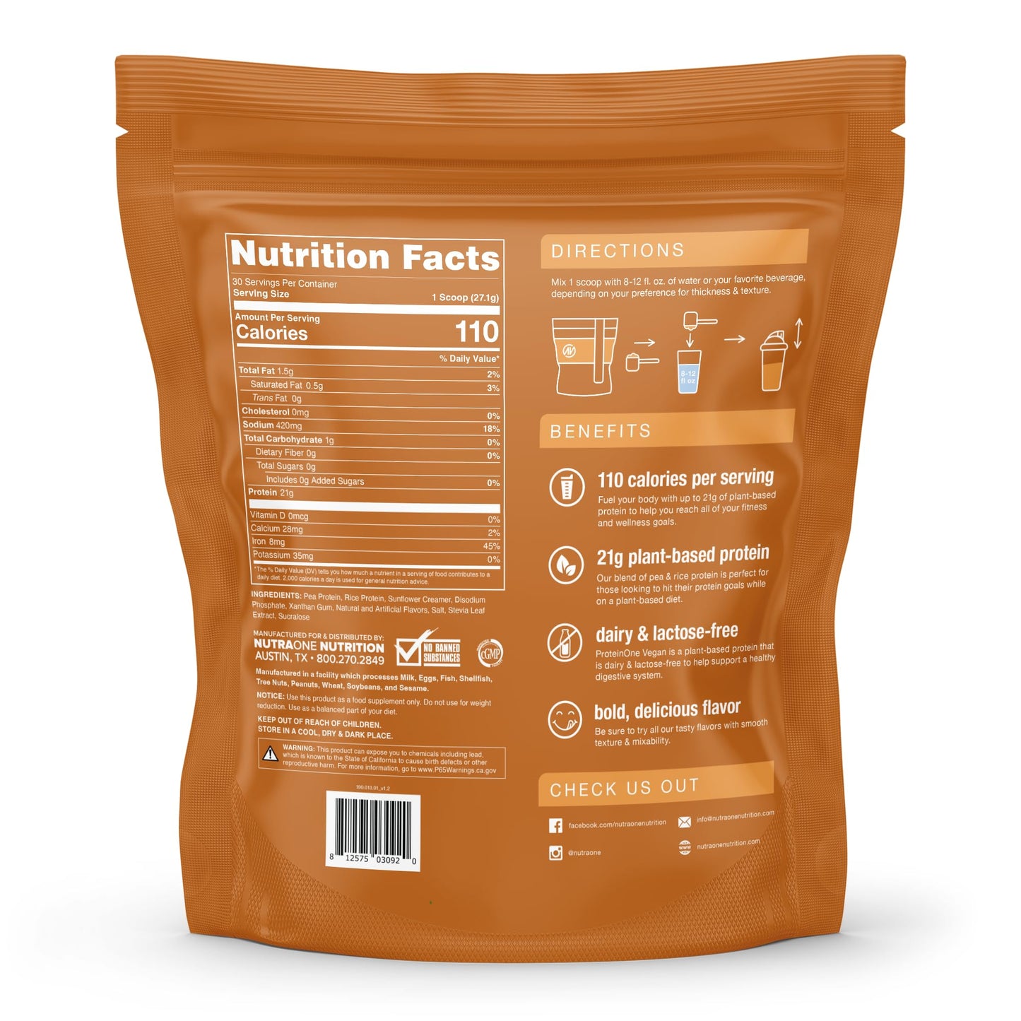 NutraOne ProteinOne Vegan Plant-Based Protein Powder 31.4