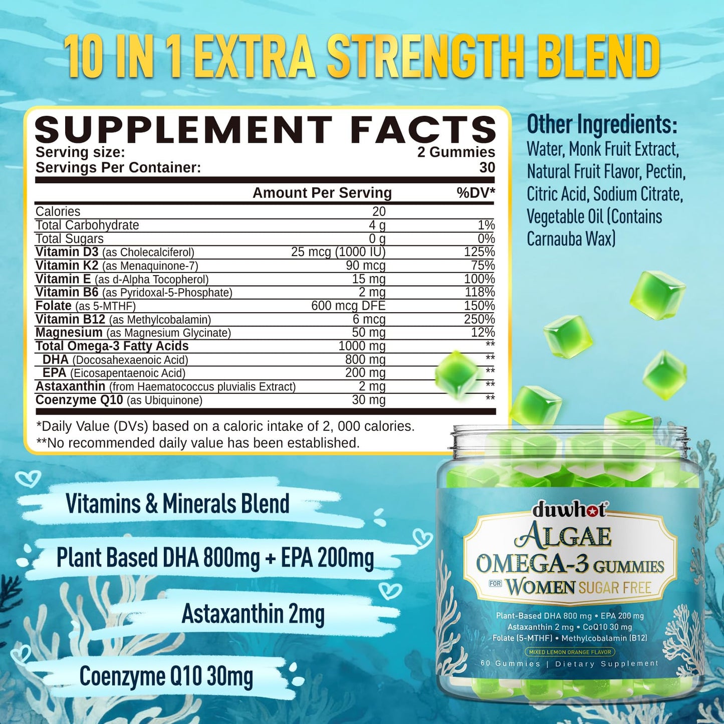 duwhot Vegan Omega-3 Gummies 60 Count