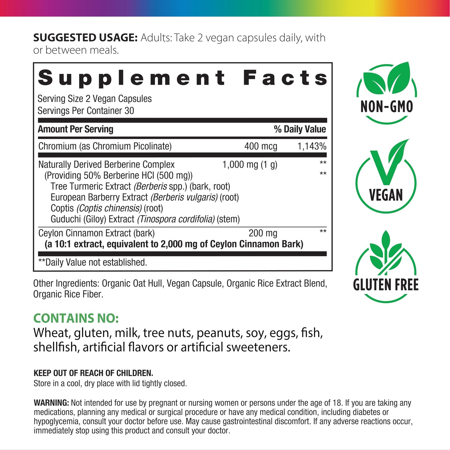 Rainbow Light Berberine Supplement with Ceylon Cinnamon, 60 Capsules