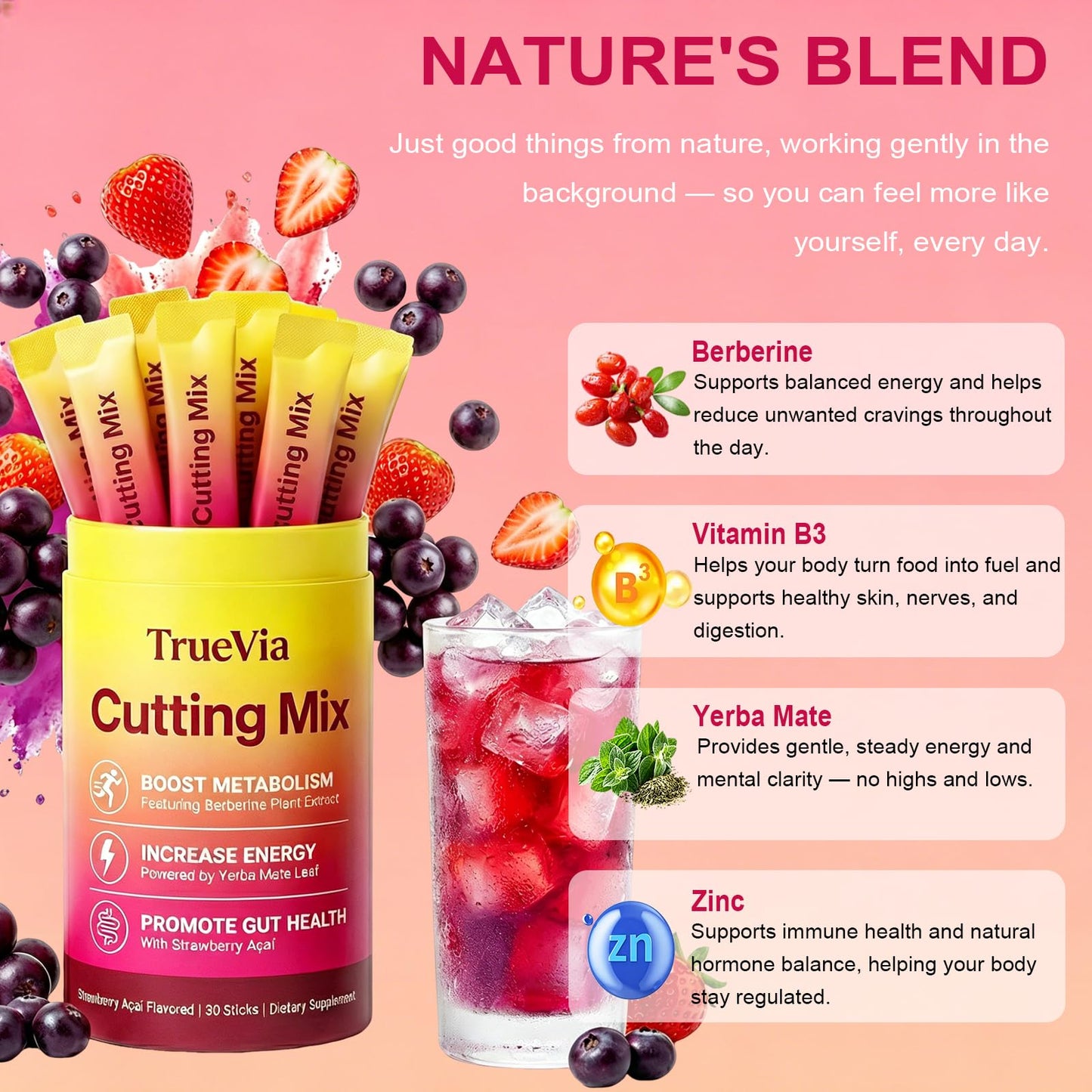 Calyphra Truevia Cutting Mix Sugar Free Strawberry Acai Powder 1