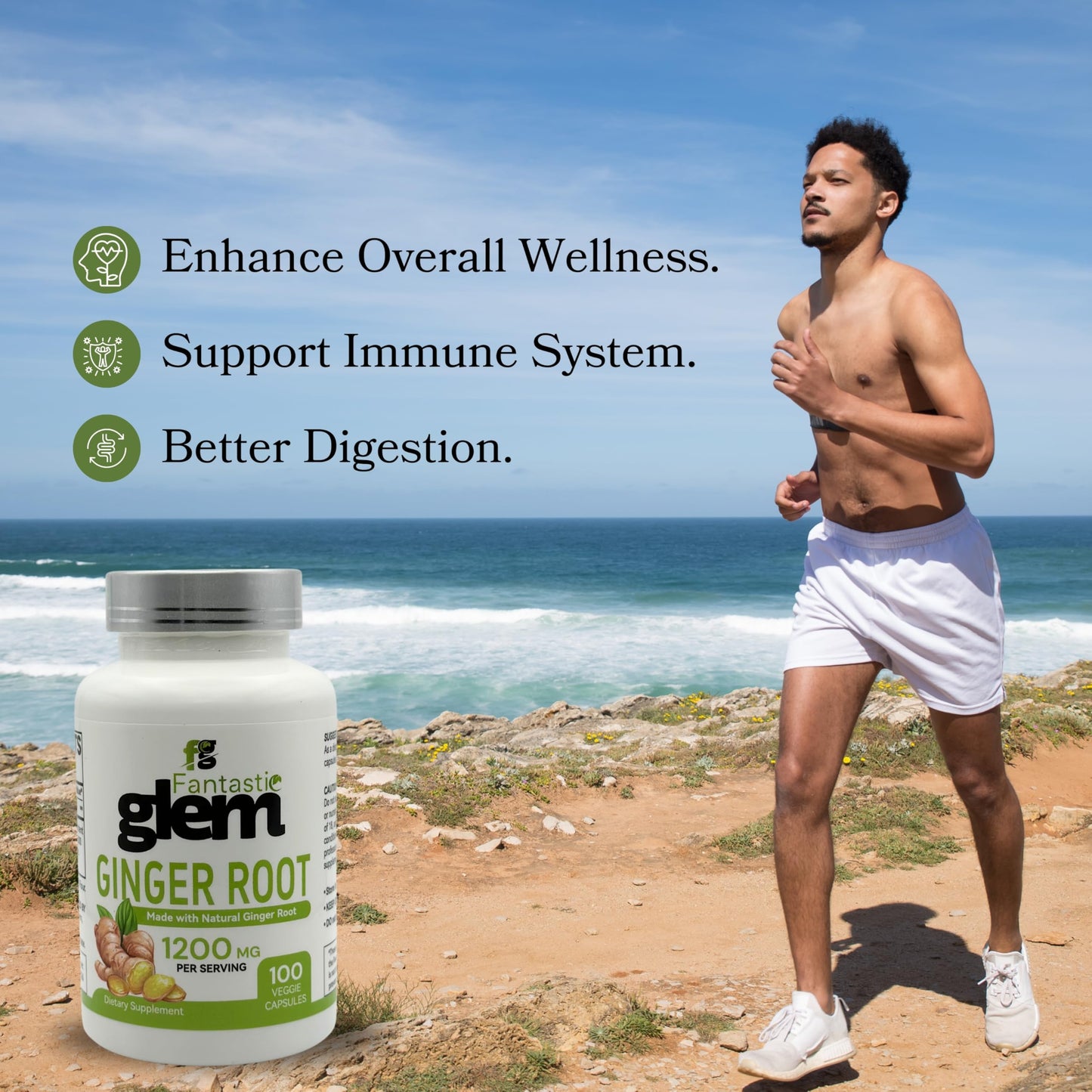 Fantastic Glem Ginger Root Capsules, 100 Count