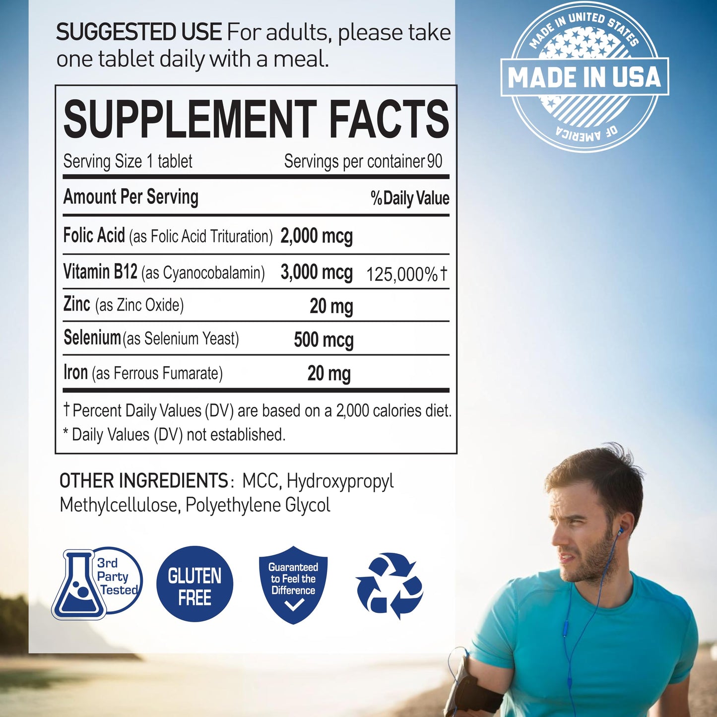 NANOWELL Vital Blood Boost – Dietary Supplement with Iron, Selenium, Zinc, Vitamin B12 & Folic Acid 90 Tablets