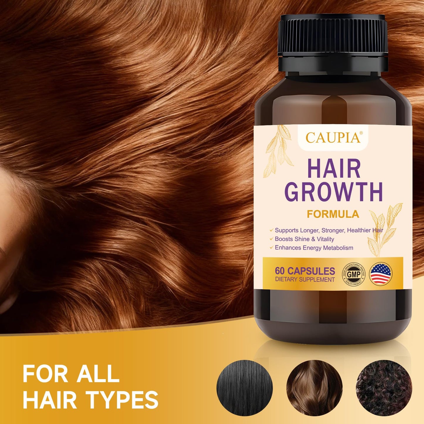 CAUPIA Hair Energy Supplement Capsules for Hair Growth and Scalp Support, 60 Capsules