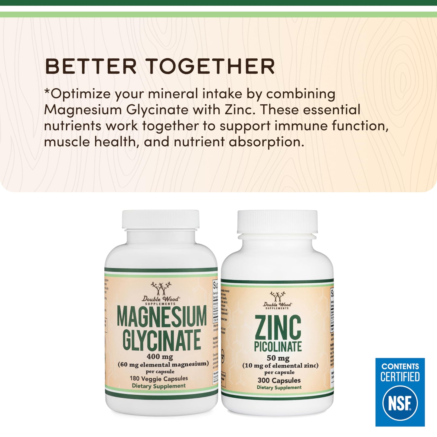 Double Wood Supplements Magnesium Glycinate 400mg Capsule 180 Count