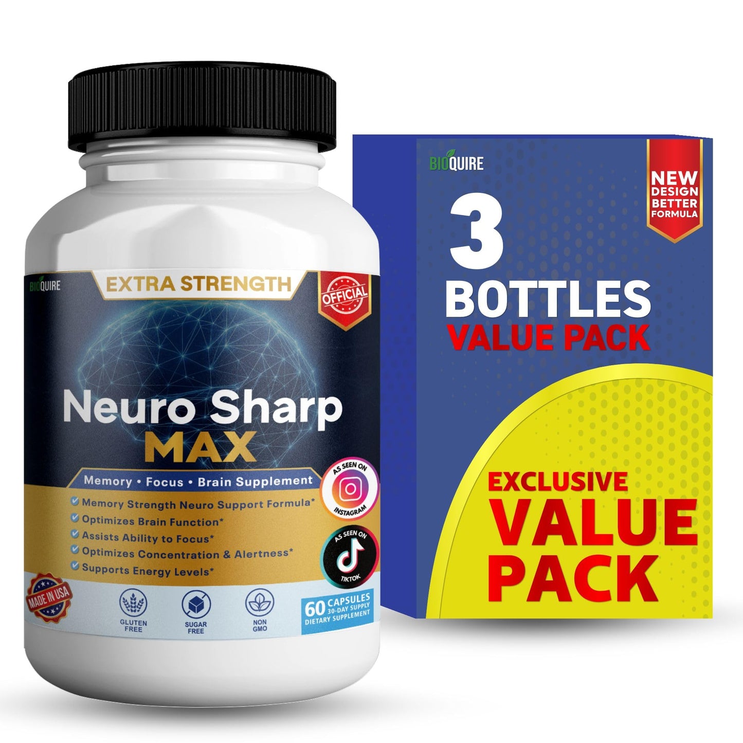 BIOQUIRE Neuro Sharp Max Extra Strength Memory and Focus Supplement Capsules 60 Capsules