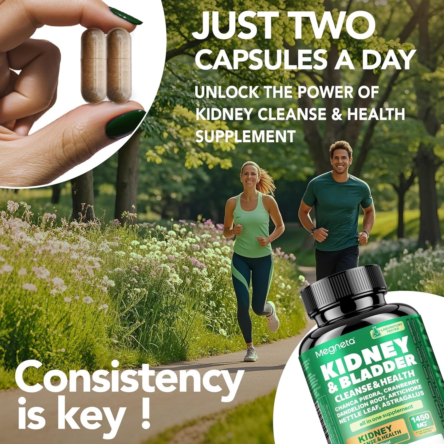 MEGNETA Kidney and Bladder Support Supplement with Cranberry, Astragalus, Nettle Leaf, Artichoke, Capsules, 120 Count