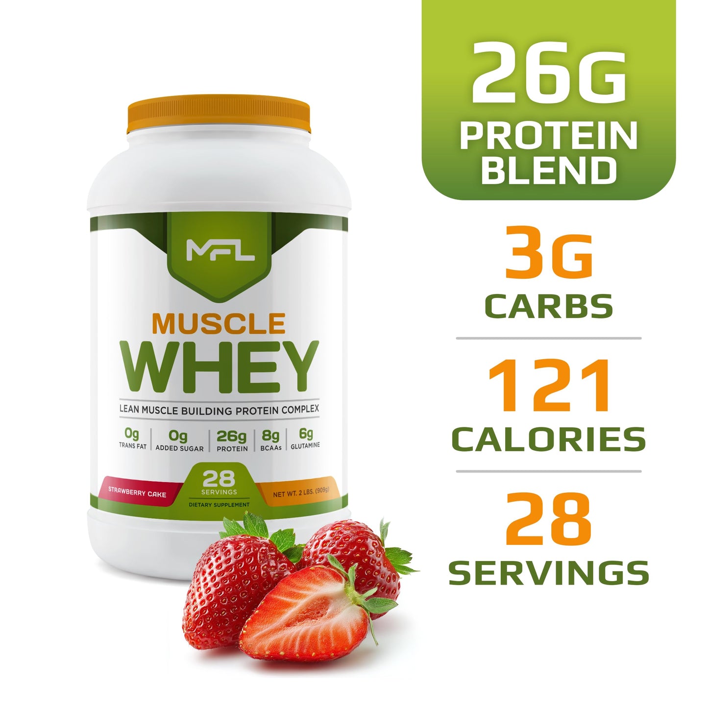 MUSCLE FOOD LABS MFL Muscle Whey Protein Powder, 32 Servings, Strawberry Cake