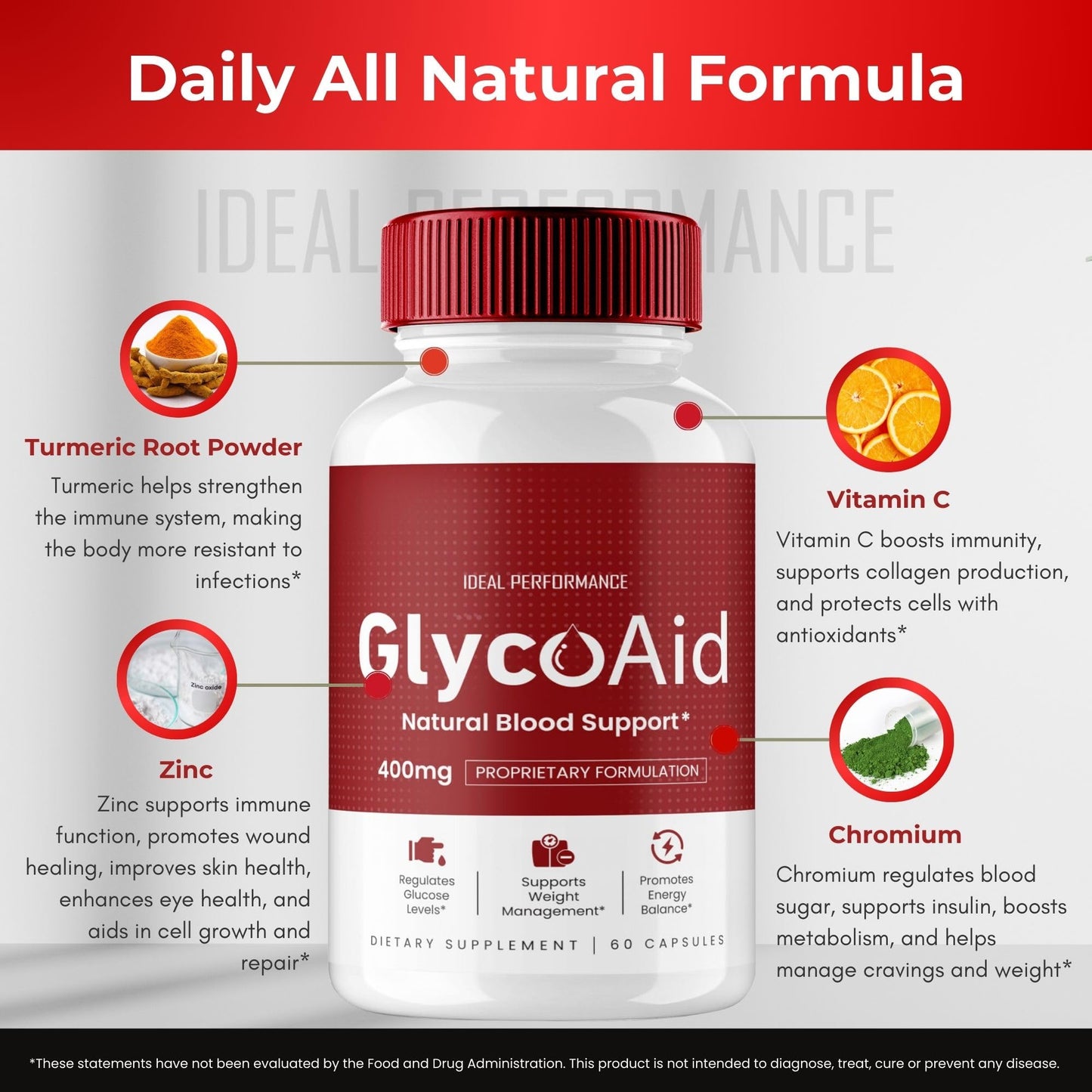 IDEAL PERFORMANCE GlycoAid Blood Support Capsules, 120 Count