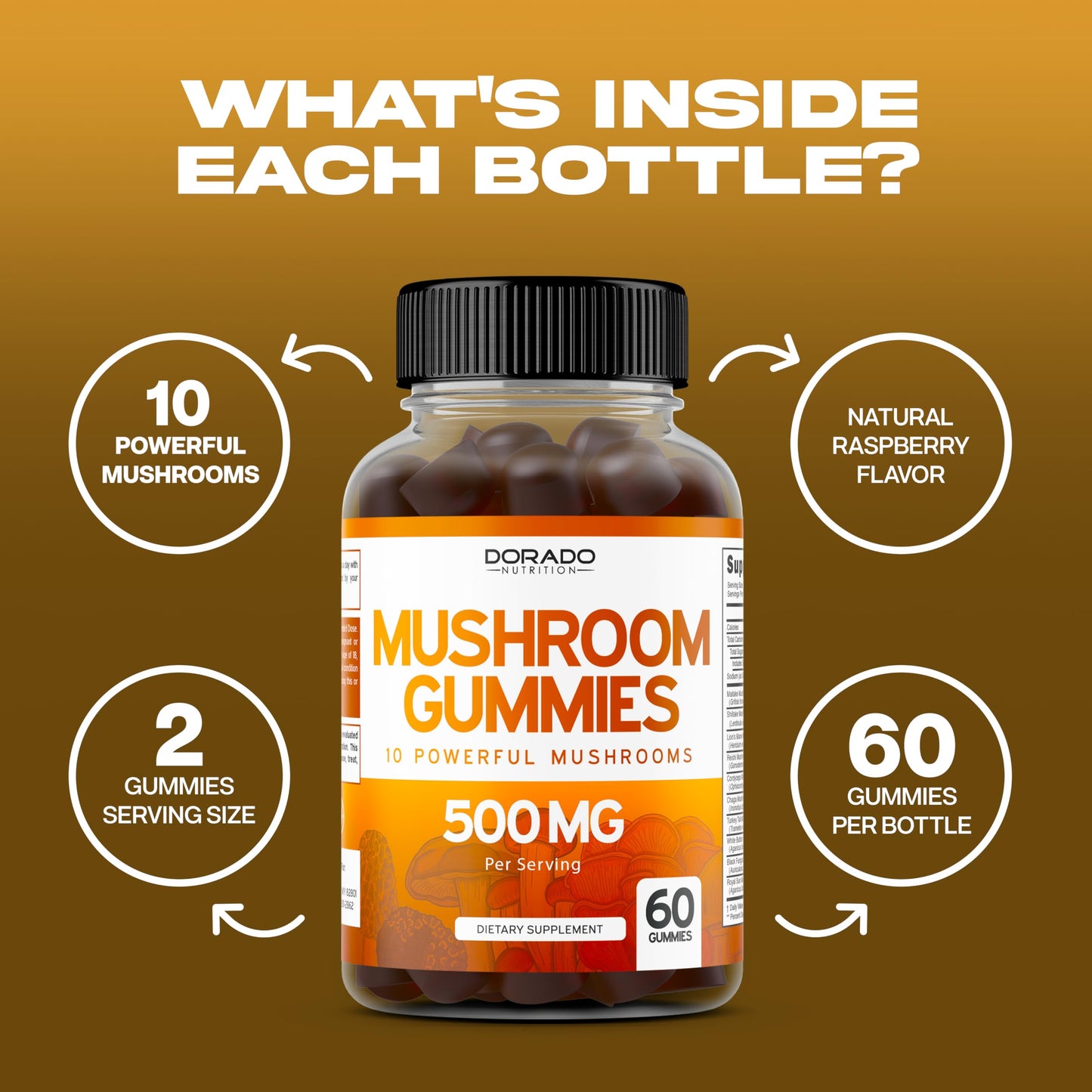 DORADO NUTRITION Mushroom Gummies 10 in 1 Blend, 60 Count