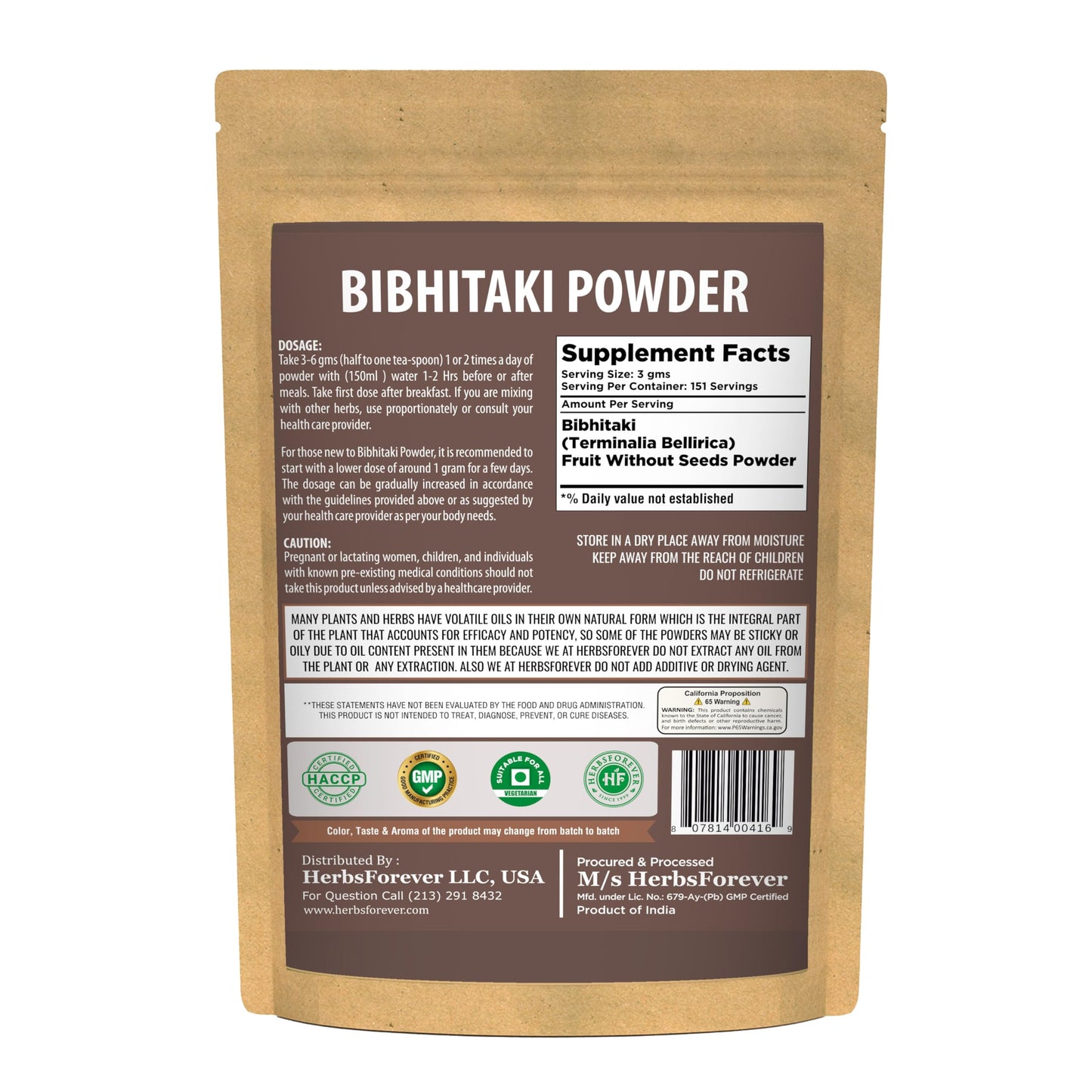 Herbsforever Bibhitaki (Terminalia bellirica) Fruit Powder 16 oz