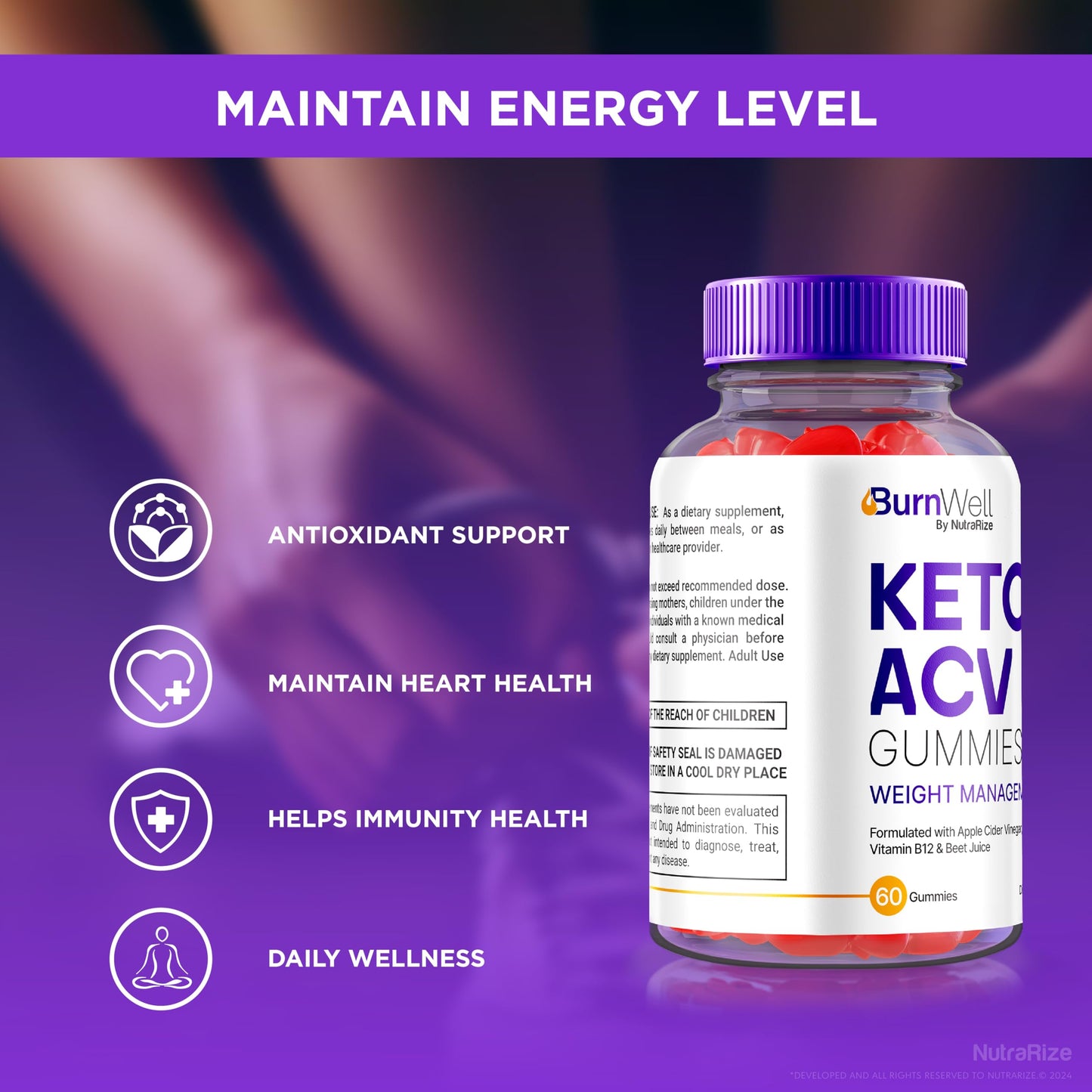 NutraRize BurnWell Keto + ACV Gummies for Weight Loss, 60 Gummies