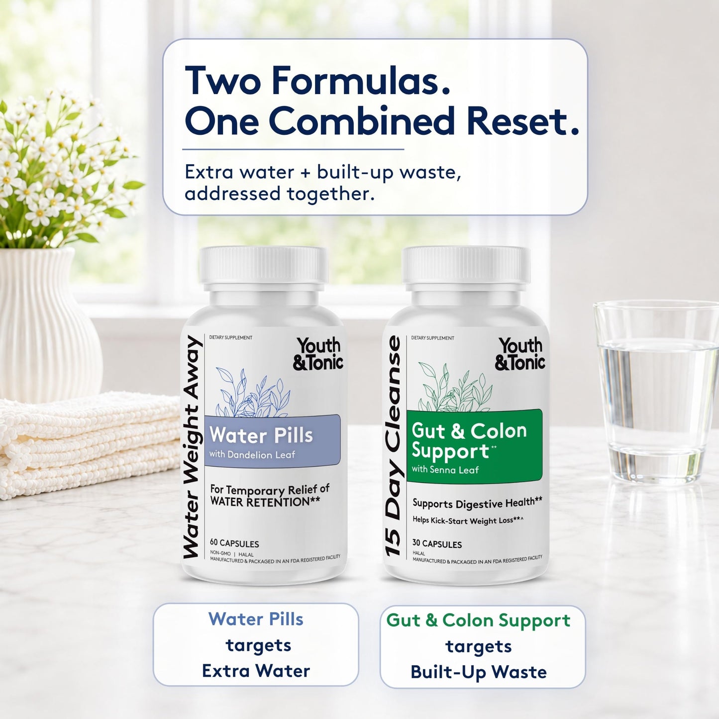Youth & Tonic Water Pills Weight Loss for Women + 15 Day Cleanse Detox Capsule 1