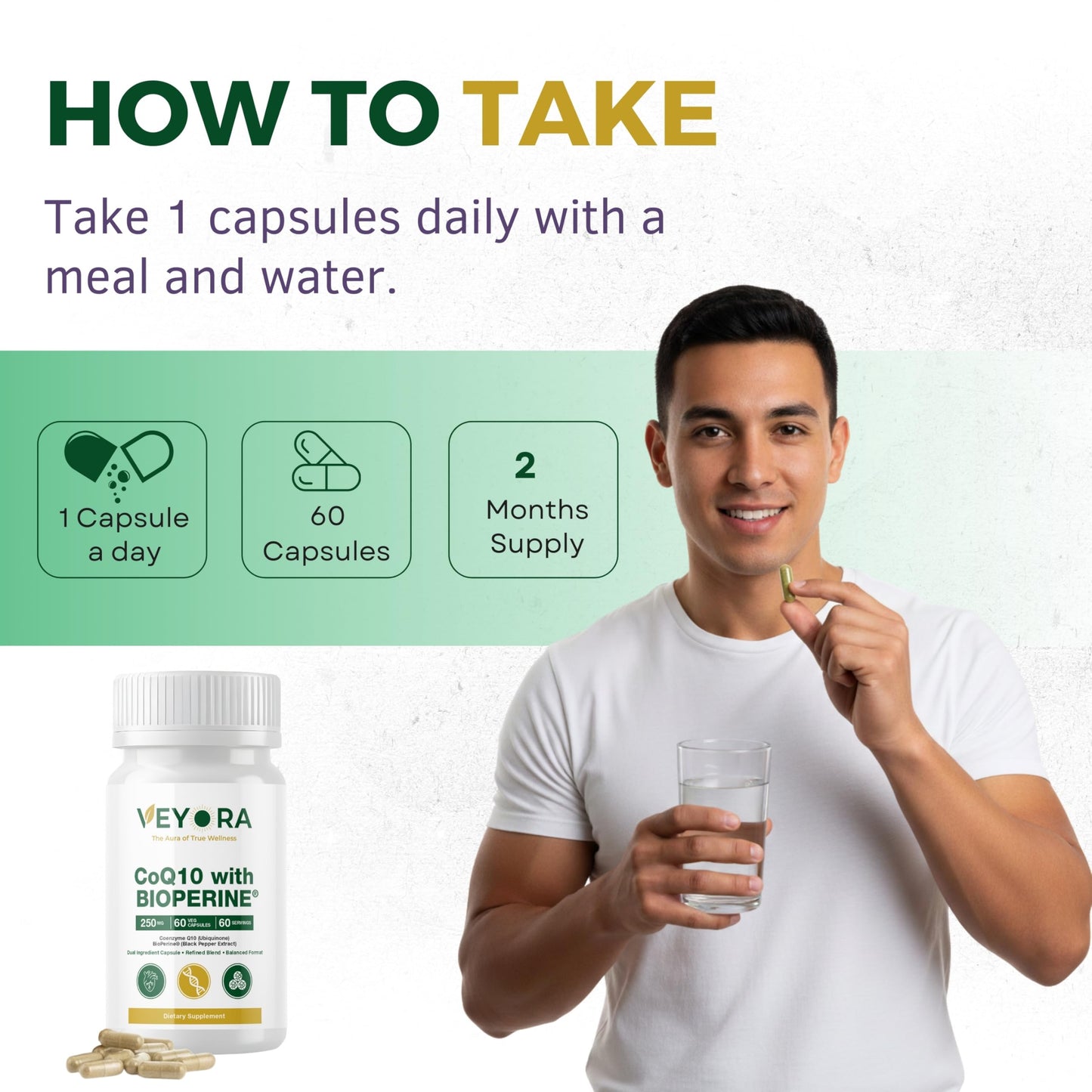 VEYORA CoQ10 with BioPerine 250 mg Capsules, 60 Vegan Capsules