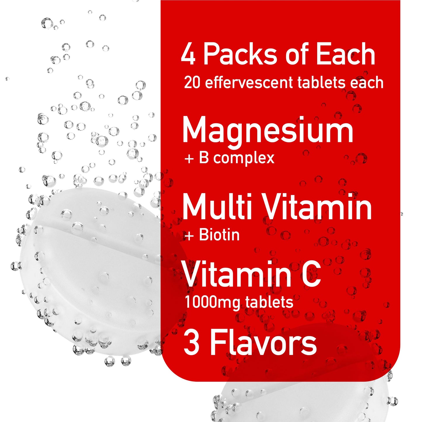 Swiss Imports Effervescent Variety Pack with Vitamin C 1000mg, Magnesium + B Complex, Multivitamin + Biotin, 240 Tablets