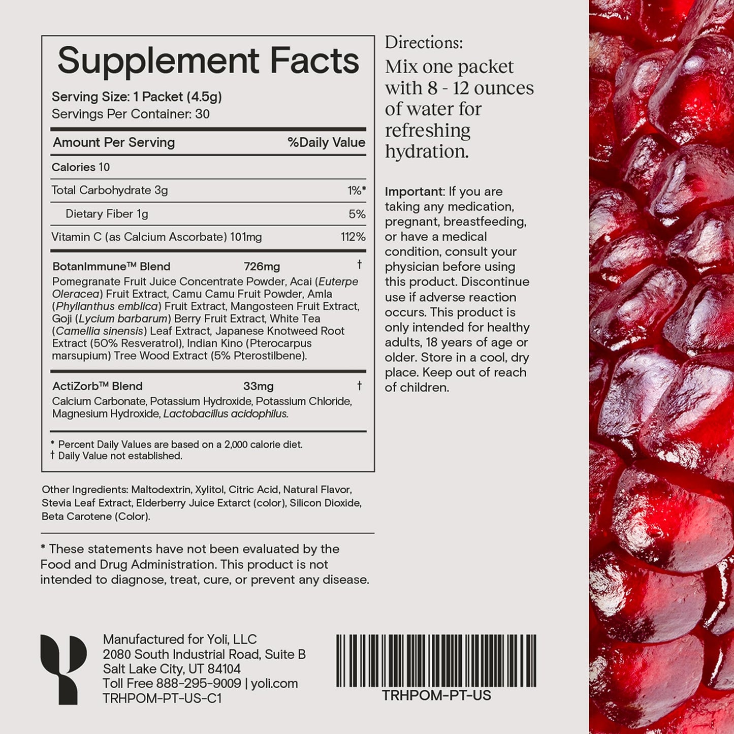 Yoli Truth Antioxidant and Immune Support Powder, Pomegranate, 30 Packets