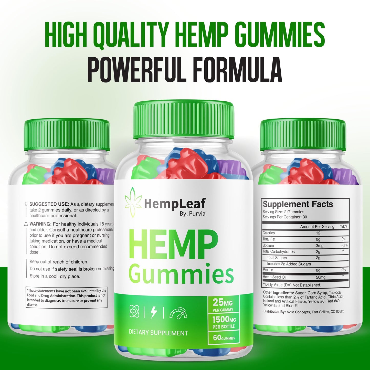 Purvia Hemp Leaf Gummies, 180 Count