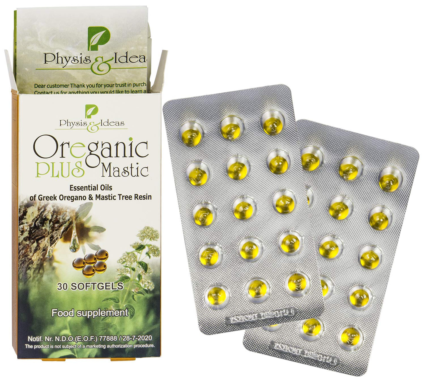 Physis & Ideas Oreganic Plus Mastic Oregano Essential Oil Capsules & Chios Mastic Gum Oil Wild Oregano Softgels Organic Non-GMO 30 Count