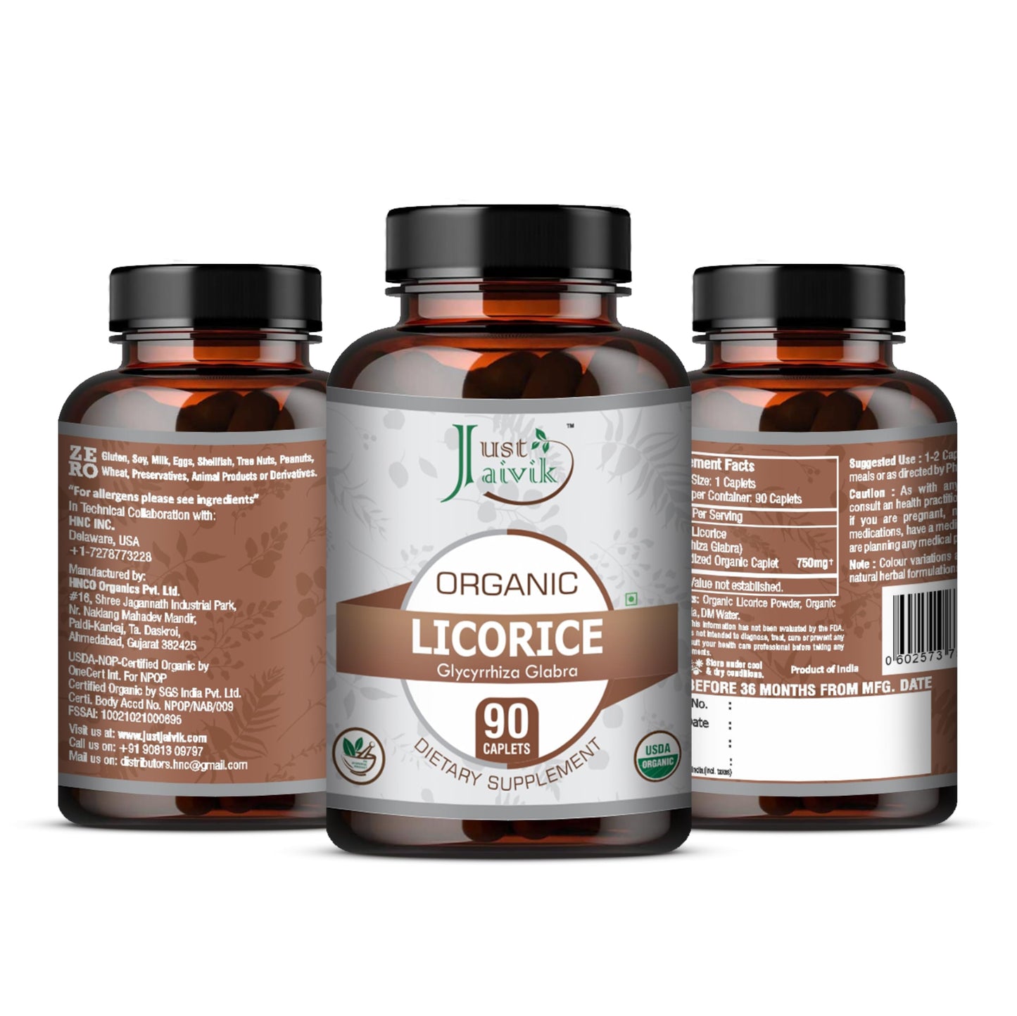 Just Jaivik Licorice Root Tablets 750mg, 90 Tablets