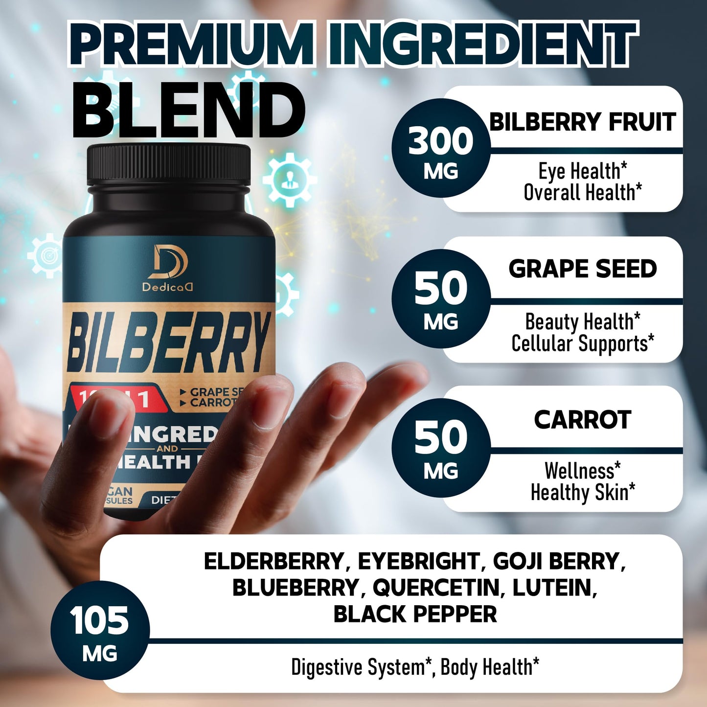 DEDICAD 10in1 Bilberry Extract for Eyes Capsules 90 Count