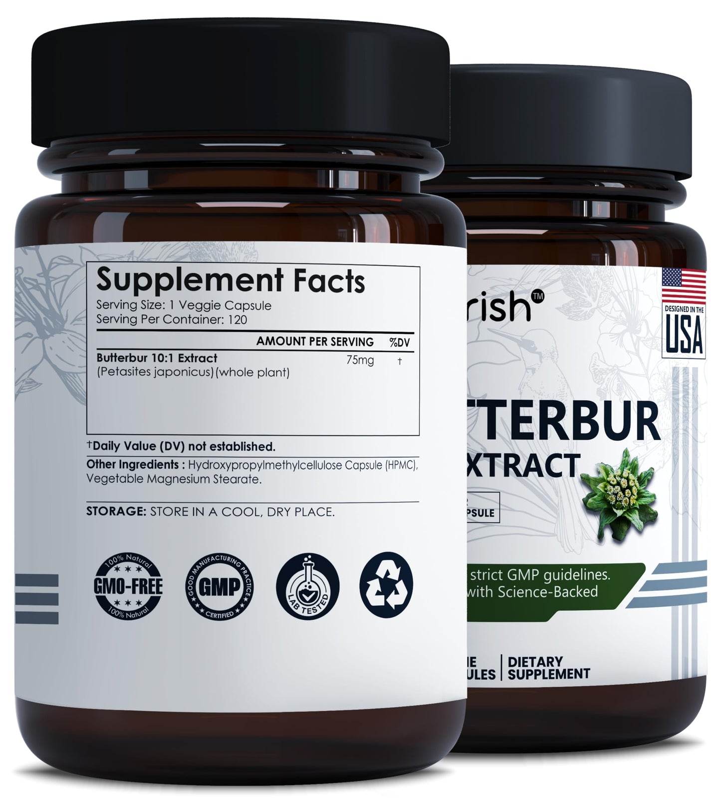Ayorish Butterbur Capsules 75mg 120 Count 10:1 Extract Herbal Supplement Plant Based Vegan Non GMO Dietary Supplement with Root Extract
