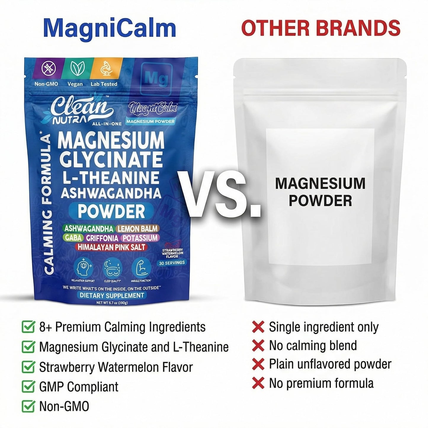 Clean Nutraceuticals Magnesium Glycinate Powder Supplement + L-Theanine, Ashwagandha, Glycine, Apigenin, Lemon Balm, GABA, 5-HTP, Pink Salt, Potassium, L-Tryptophan, Calcium 6.7 Ounce