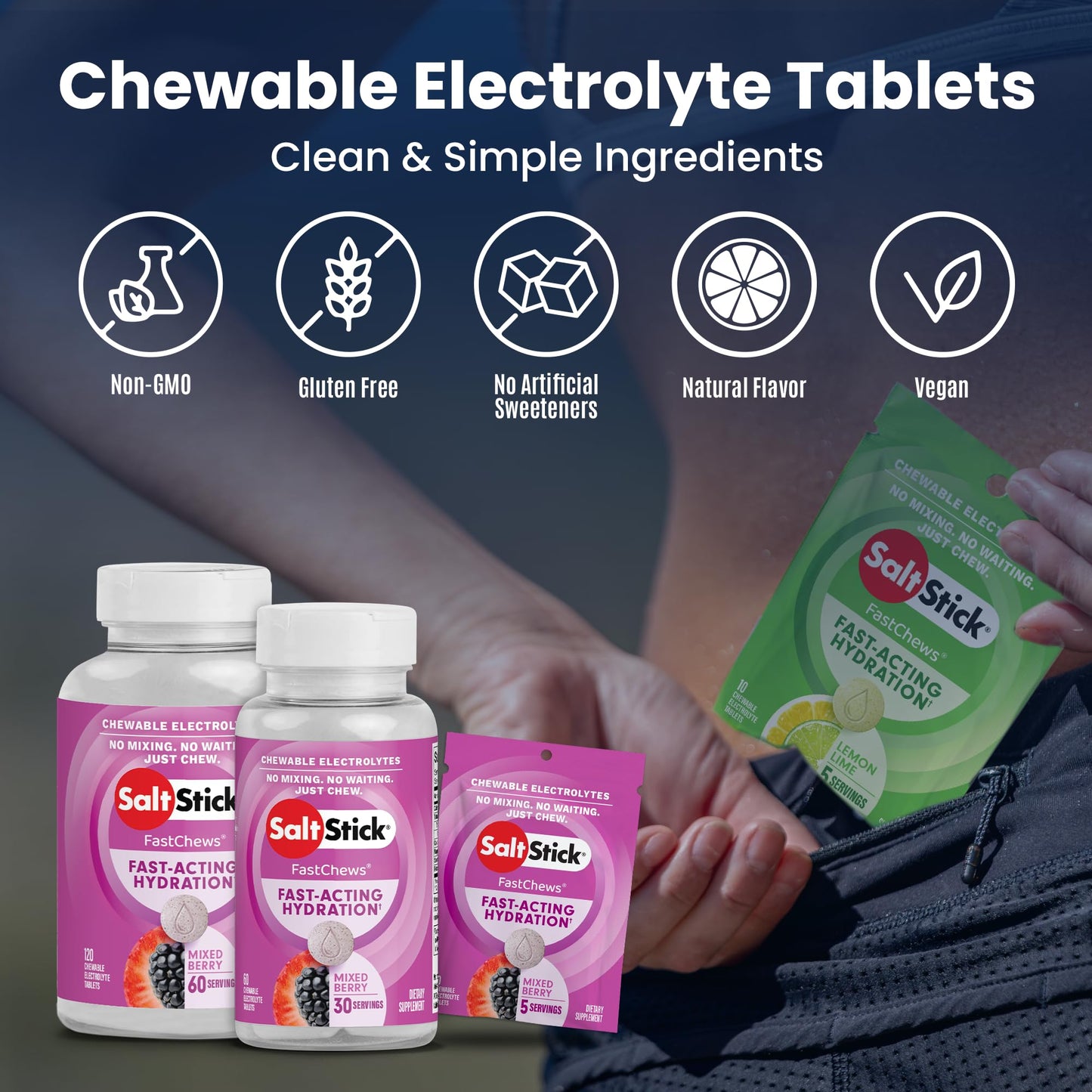 SaltStick Electrolyte FastChews Chewable Tablets, 120 Count