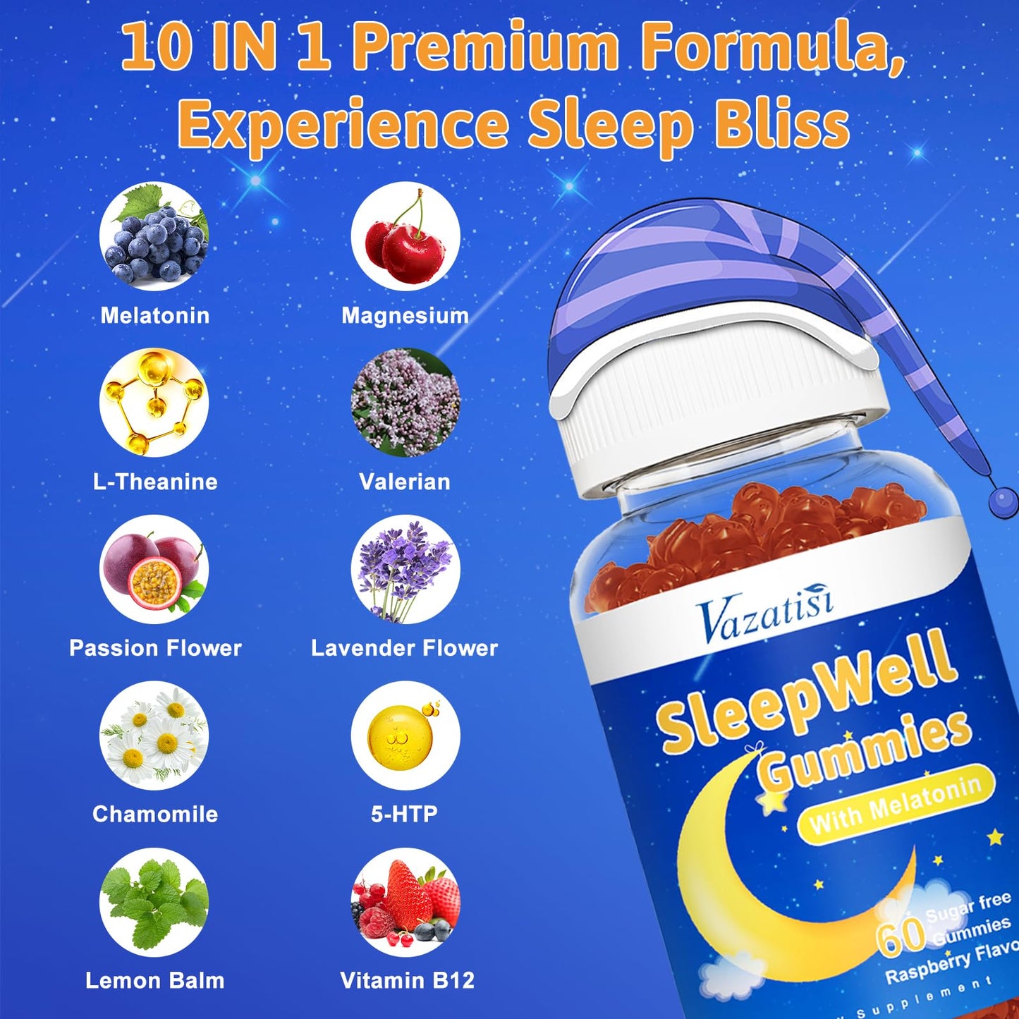 Vazatisi Sleep Gummies for Adults and Kids, 120 Gummies