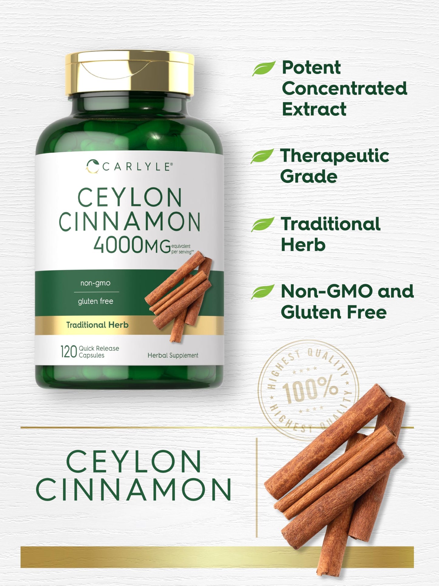 Carlyle Ceylon Cinnamon Capsules, 120 Count