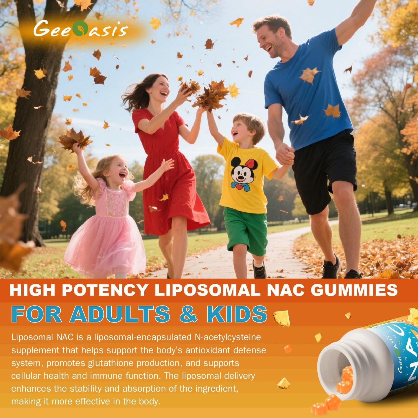 Geeoasis Liposomal NAC Gummies 600mg N-Acetyl Cysteine, Pineapple Flavor, Sugar-Free, Immune & Liver & Lung Support, with Turmeric, Ginger & Black Pepper, 60 Gummies