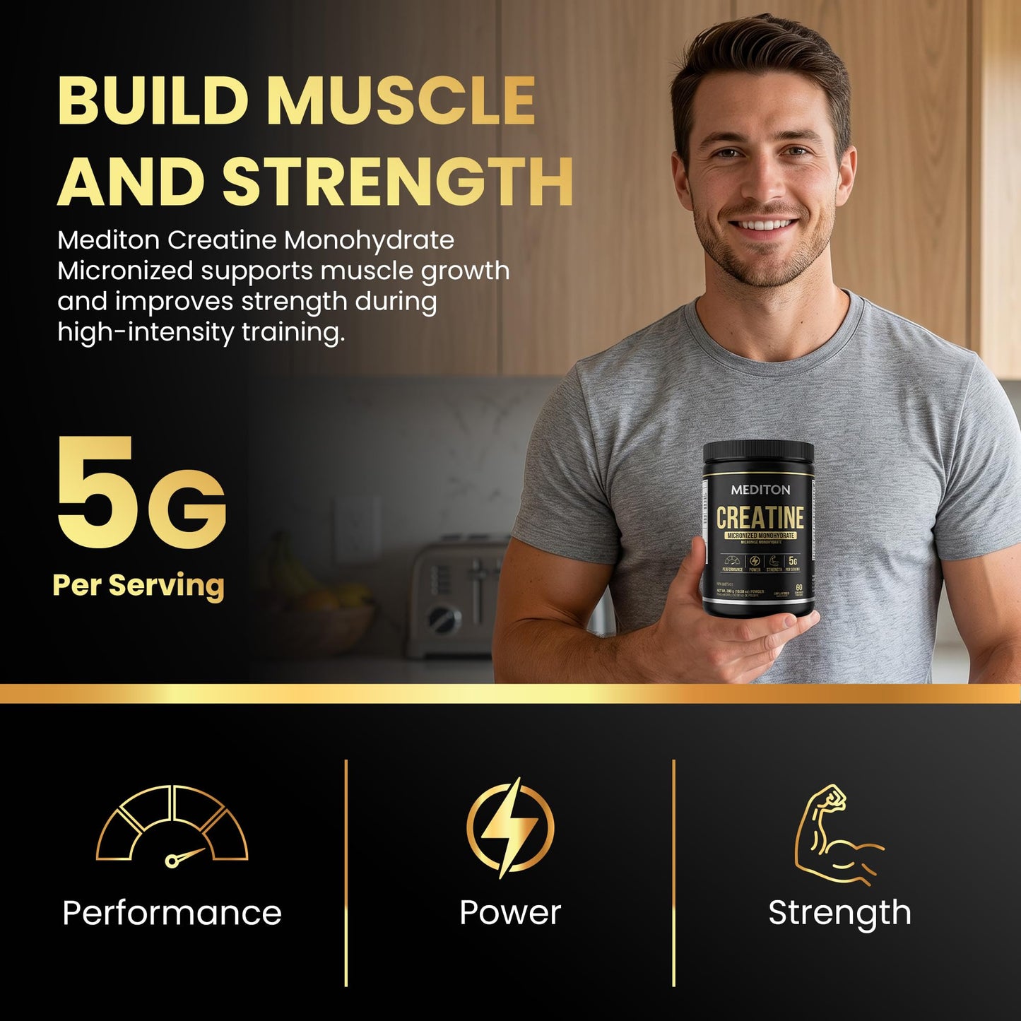 MEDITON Pure Micronized Creatine Monohydrate Powder, 60 Servings