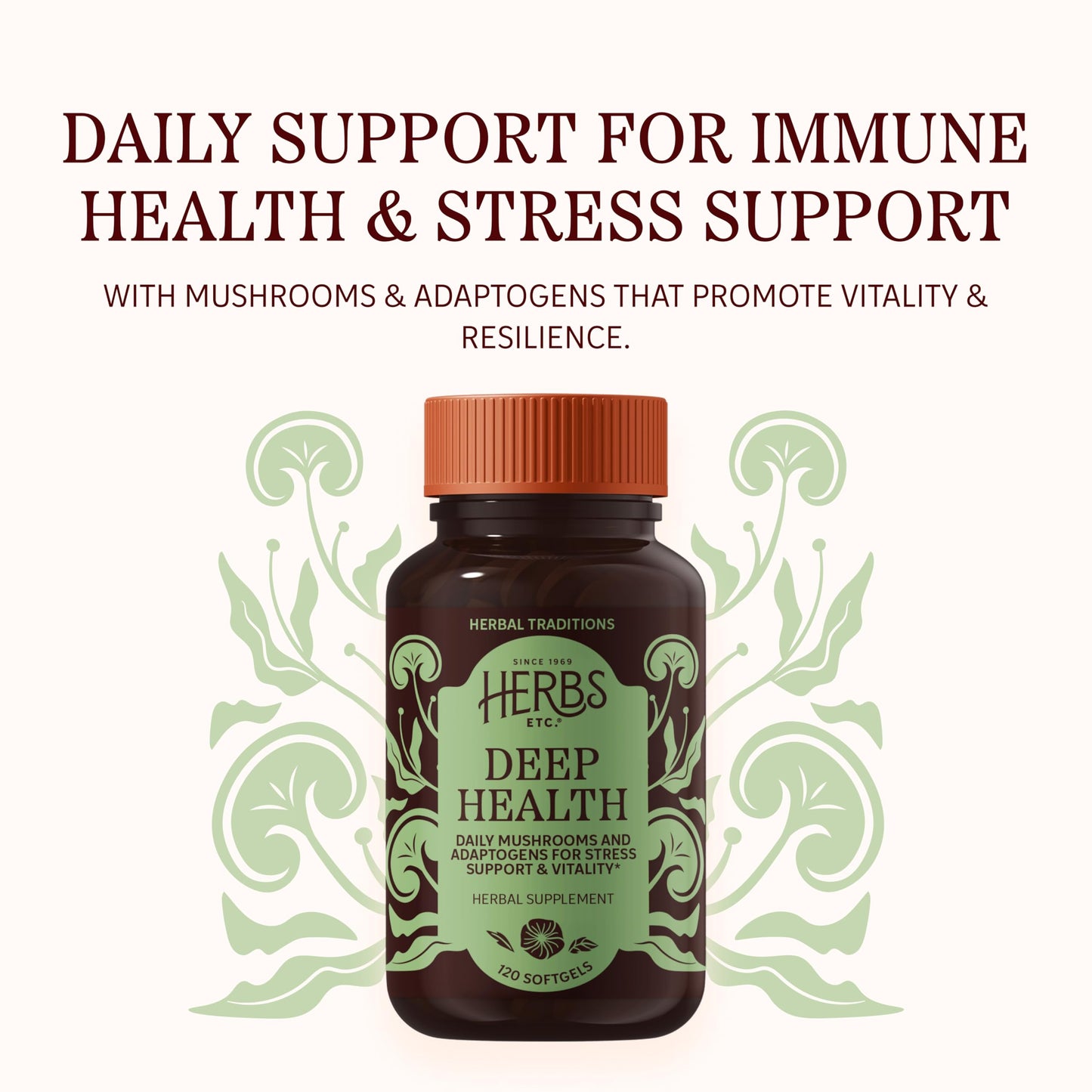 Herbs Etc. Deep Health Softgels Mushroom Complex for Vitality & Immune Support - Reishi, Shiitake & Rhodiola Root - Gluten-Free & Organic, 120 Softgels
