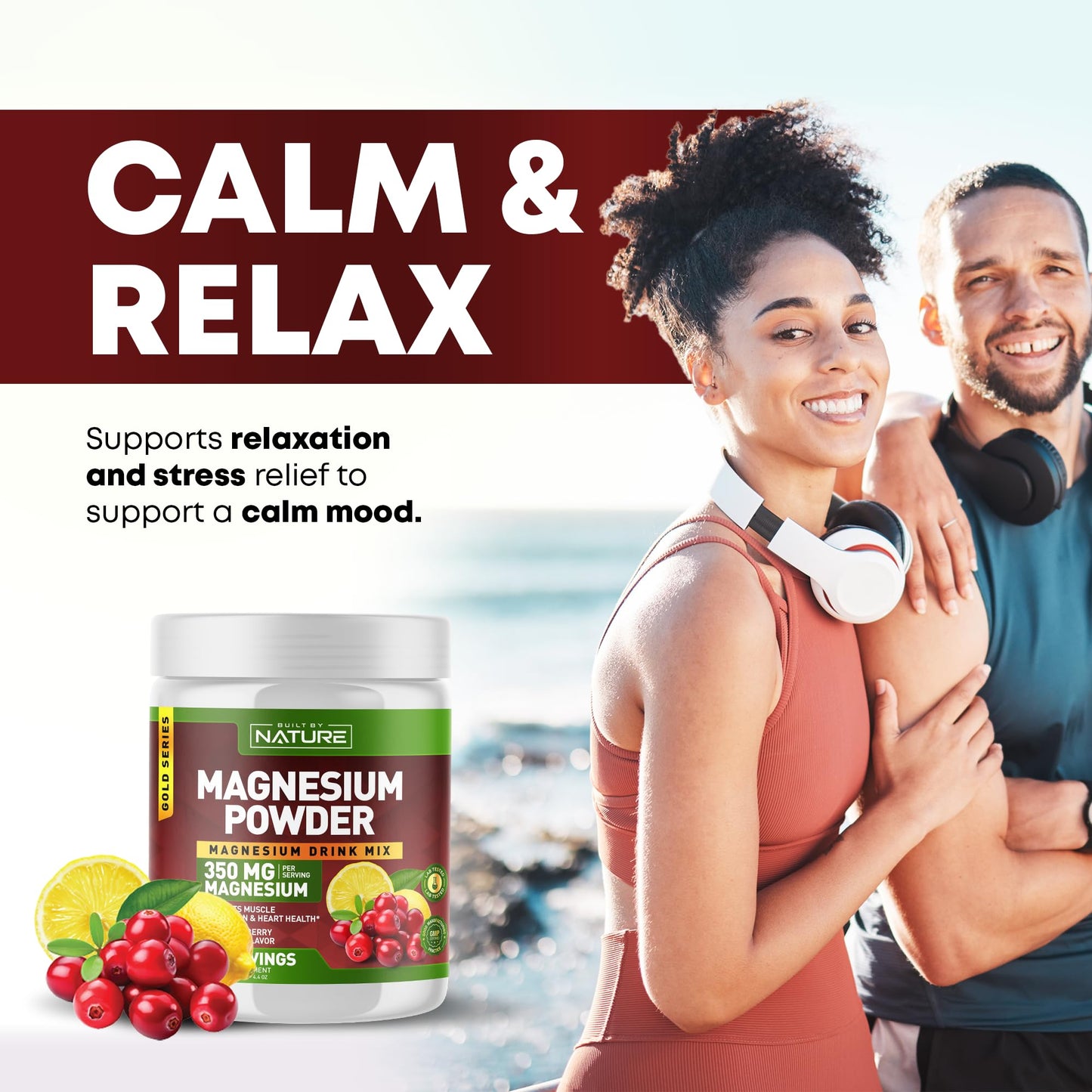 Built by Nature Magnesium Citrate Powder Cranberry Lemonade 4.44 Ounces
