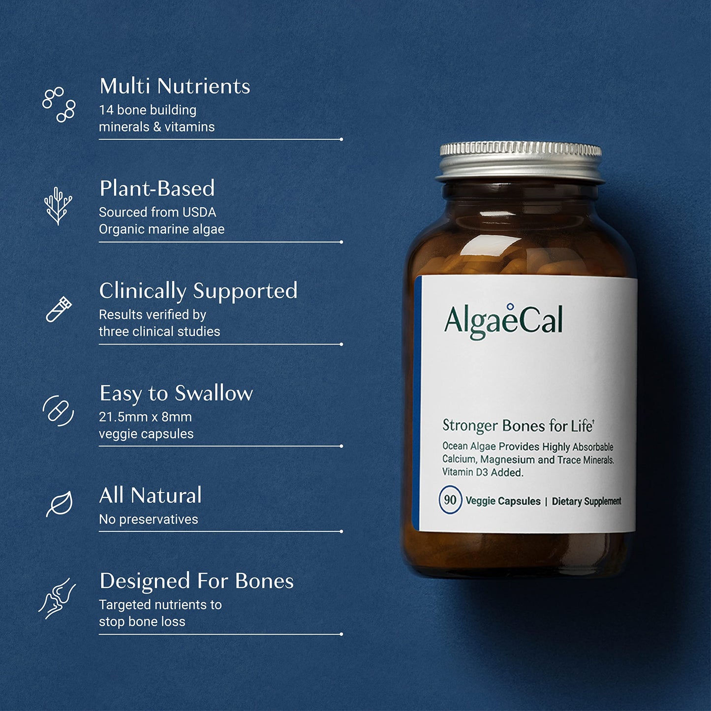ALGAECAL Plant Based Calcium Supplement for Bone Strength Capsules, 90 Count