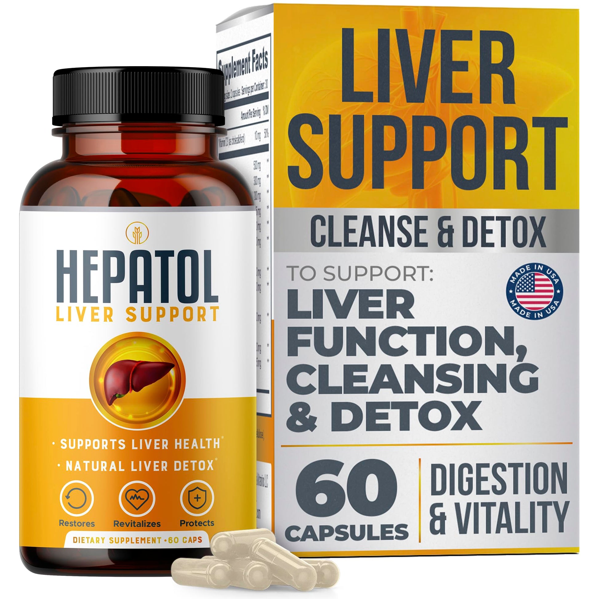 Hepatol Liver Cleanse Detox - Herbal Liver Supplement with Turmeric; L-Cysteine Detox Support Liver Health; Healthy Digestion - Liver Support Detox Cleanse Supplements, 60 Capsules