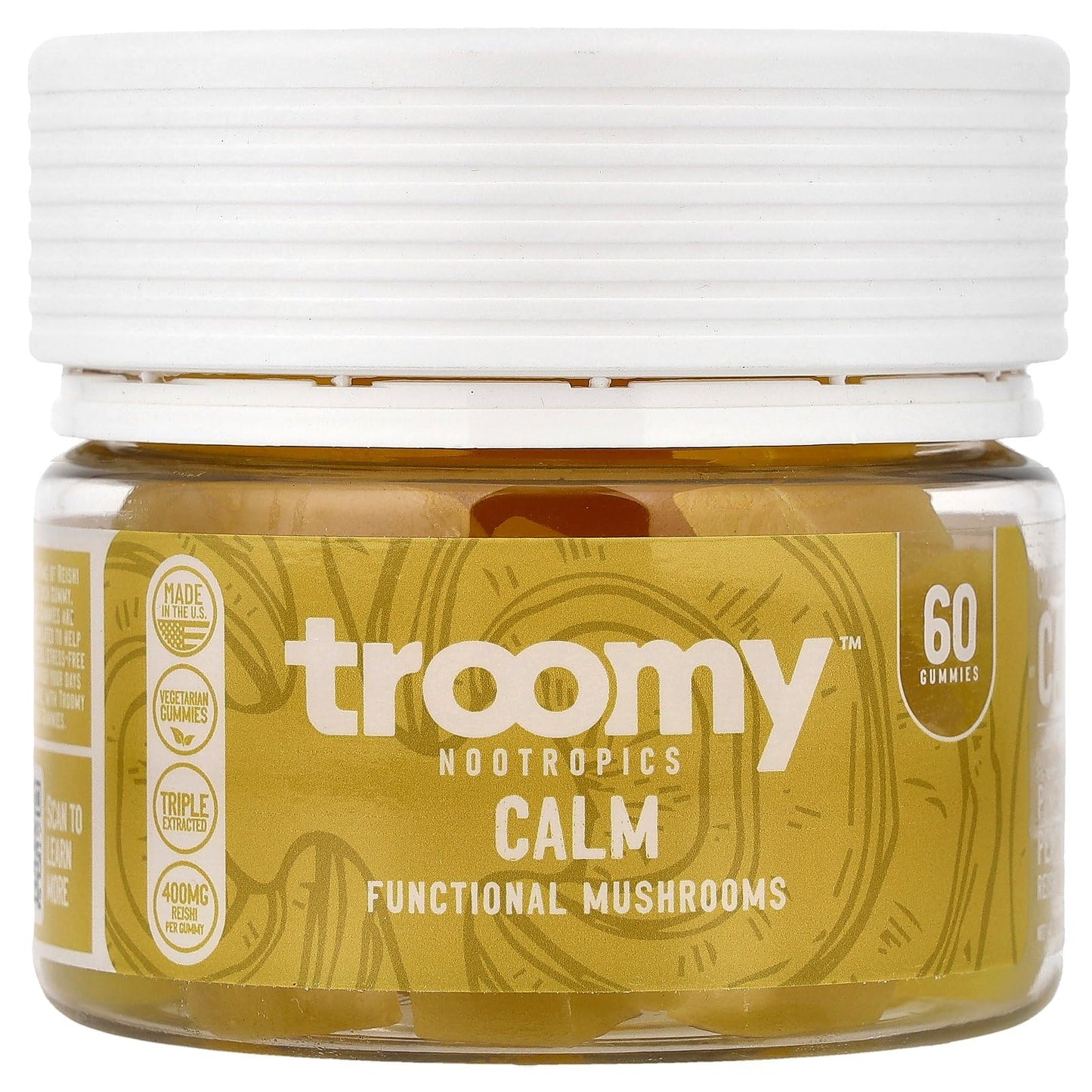 Troomy Nootropics Calm Reishi Mushroom Gummies 60 Count