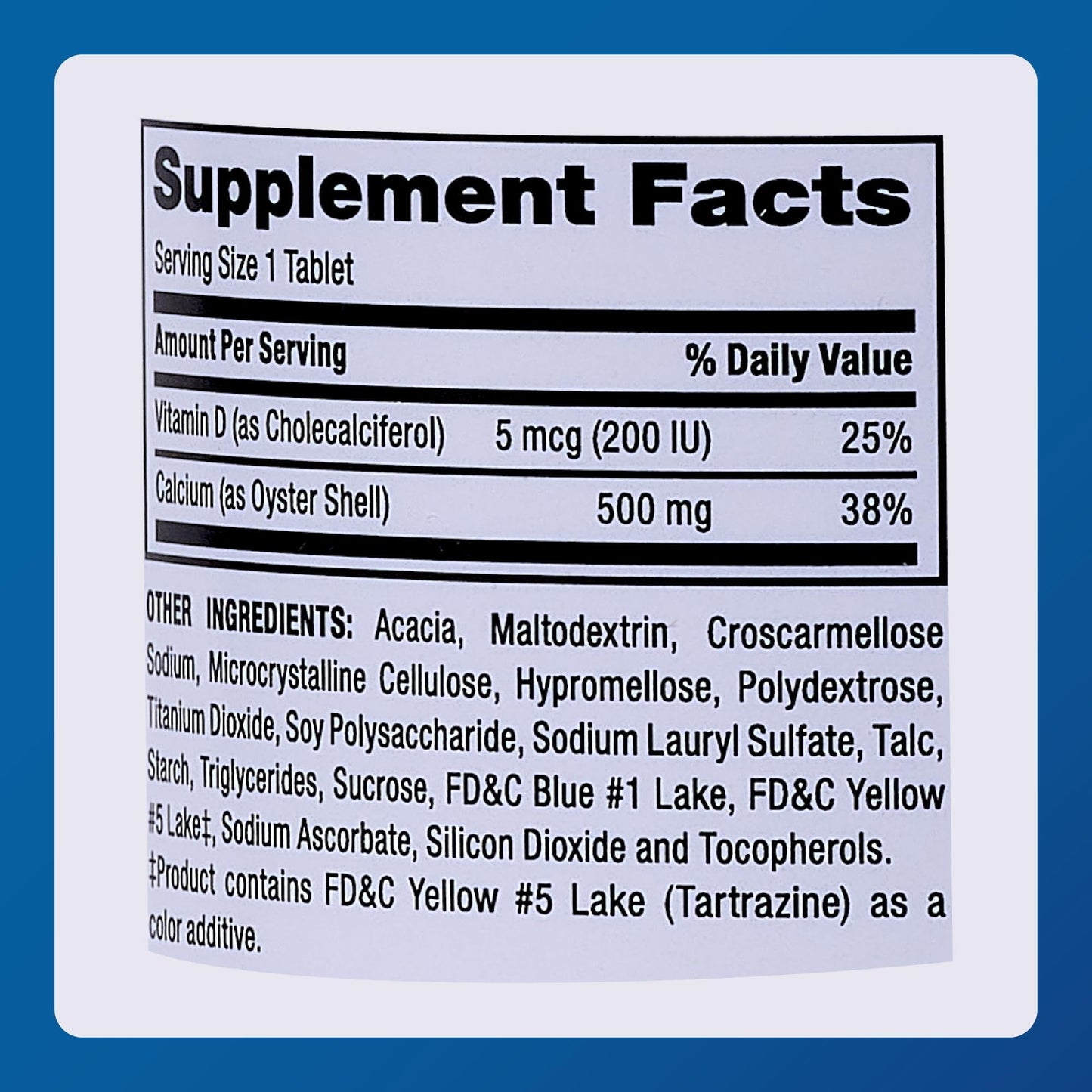 MAJOR Oyster Shell Calcium with Vitamin D3 500 mg / 5 mcg (200 IU) Daily Calcium Supplement Tablet - 1 Count