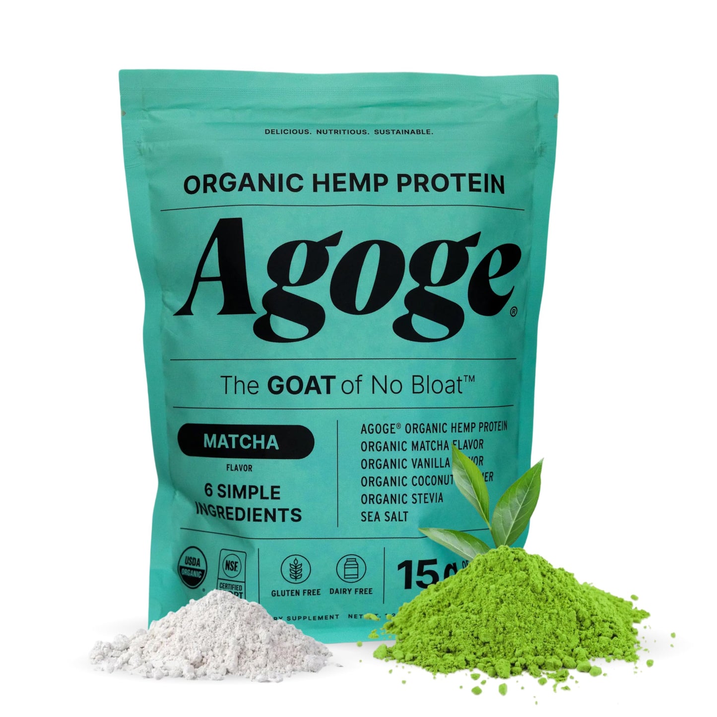 Agoge USDA Organic Hemp Protein Powder Matcha Flavor, 20 Servings