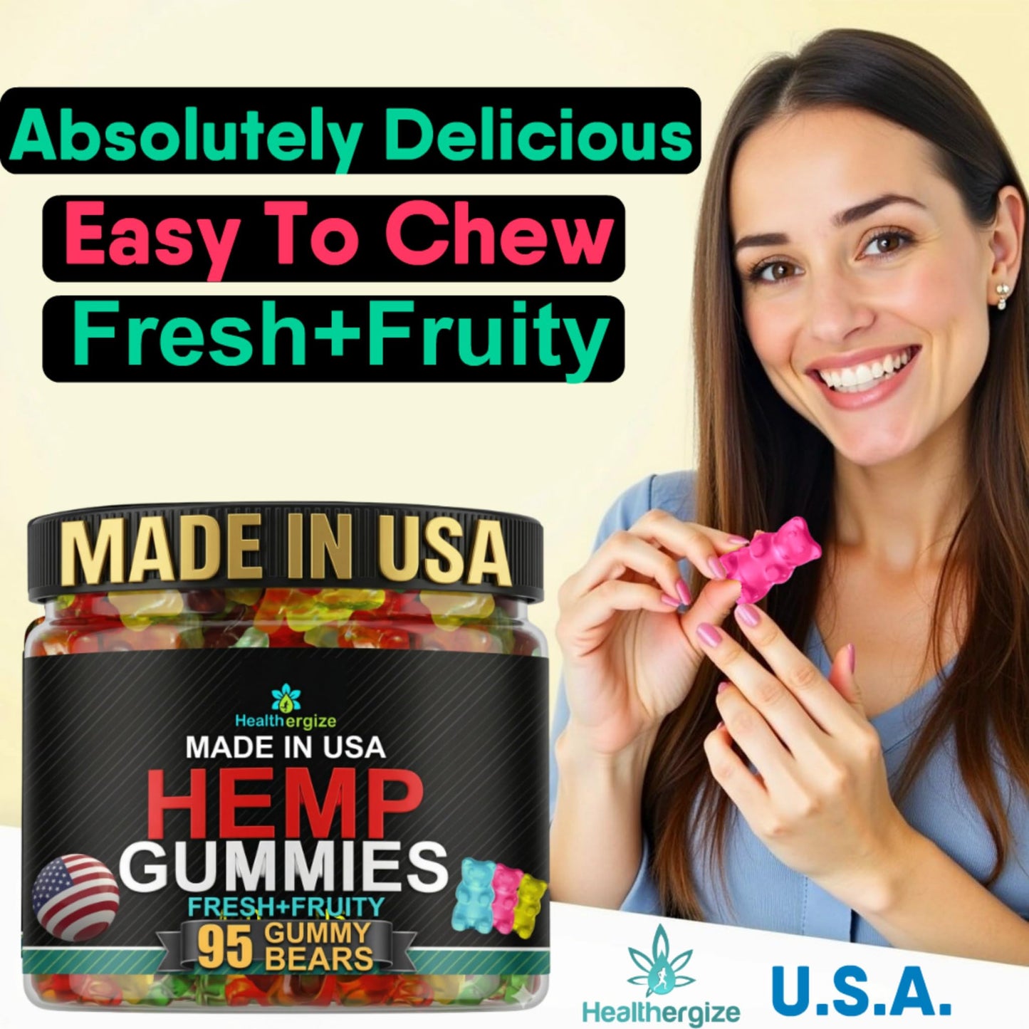 Healthergize Hemp Gummies for Sleep Edibles, Peace and Relaxation, Hempseed Oil Infused Gummy Bears, Natural Omega, Capsule, 95 Count