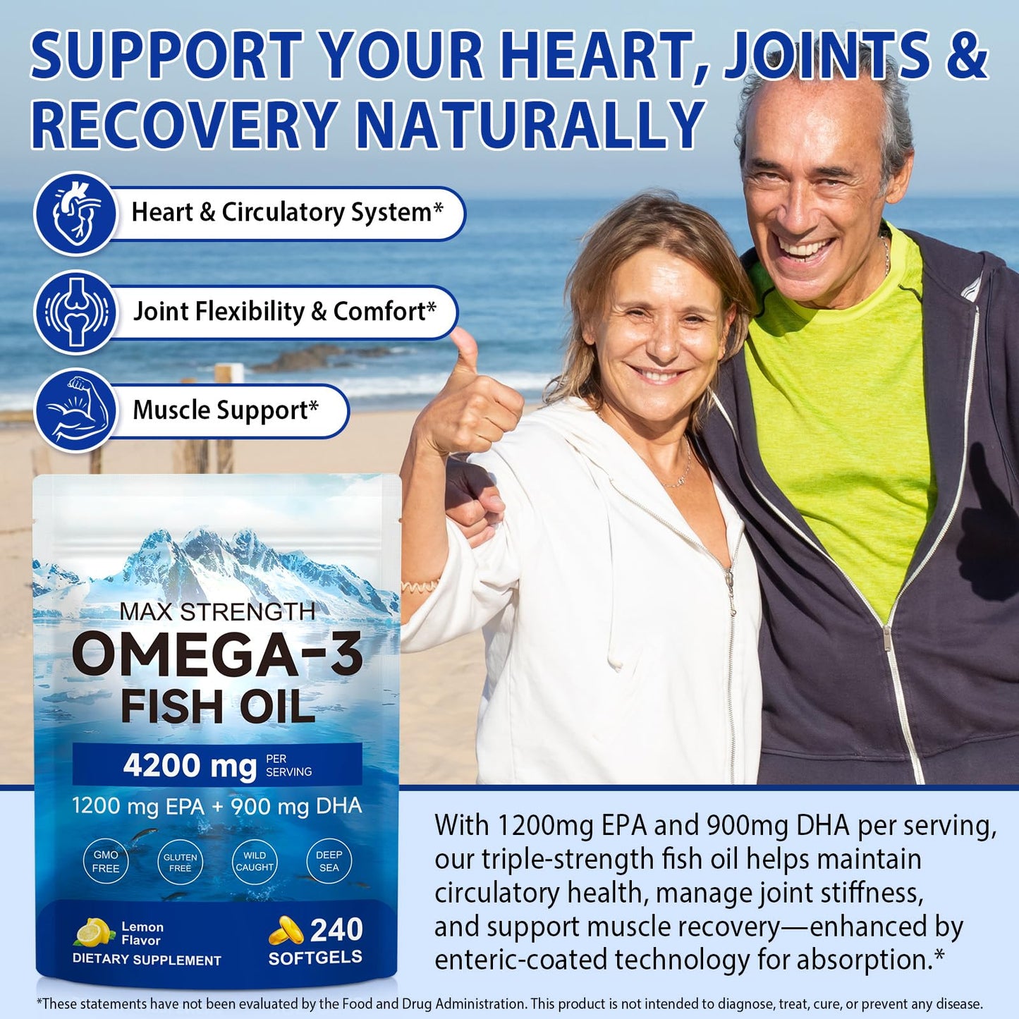 IFUDOIT Triple-Strength Omega 3 Fish Oil Softgels 240
