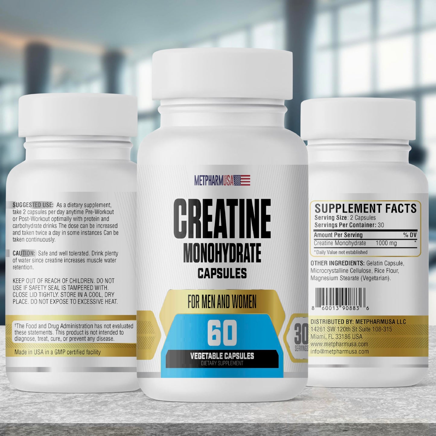 MetpharmUSA Creatine Monohydrate Capsules, 60 Count