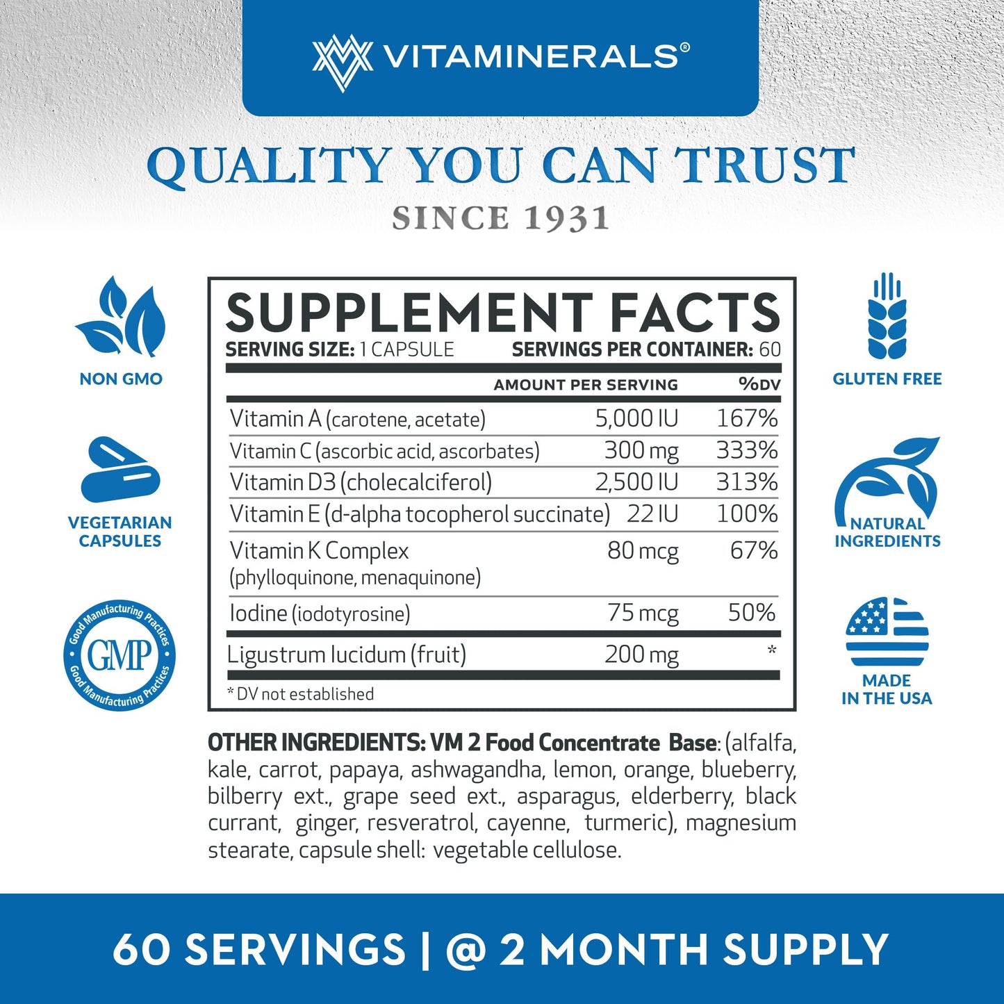 Vitaminerals Vitamin D3 + K Complex Capsule, 60 Veggie Capsules