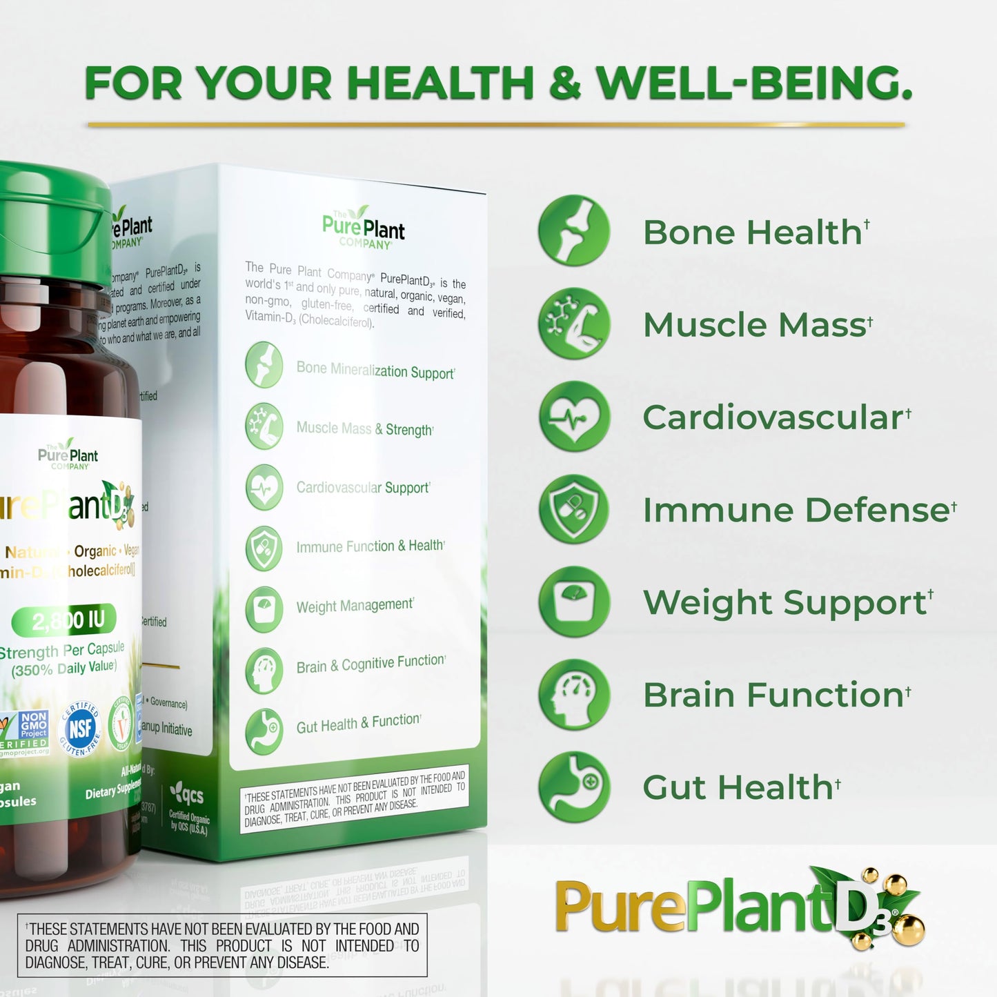 The Pure Plant Company PurePlantD3 Vegan Vitamin D3 2800 IU Organic Plant-Based 28 Capsules