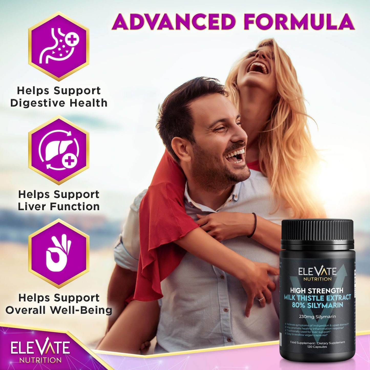 ELEVATE NUTRITION Milk Thistle 288 mg (80% Silymarin), Capsule, 120 Vegan Capsules