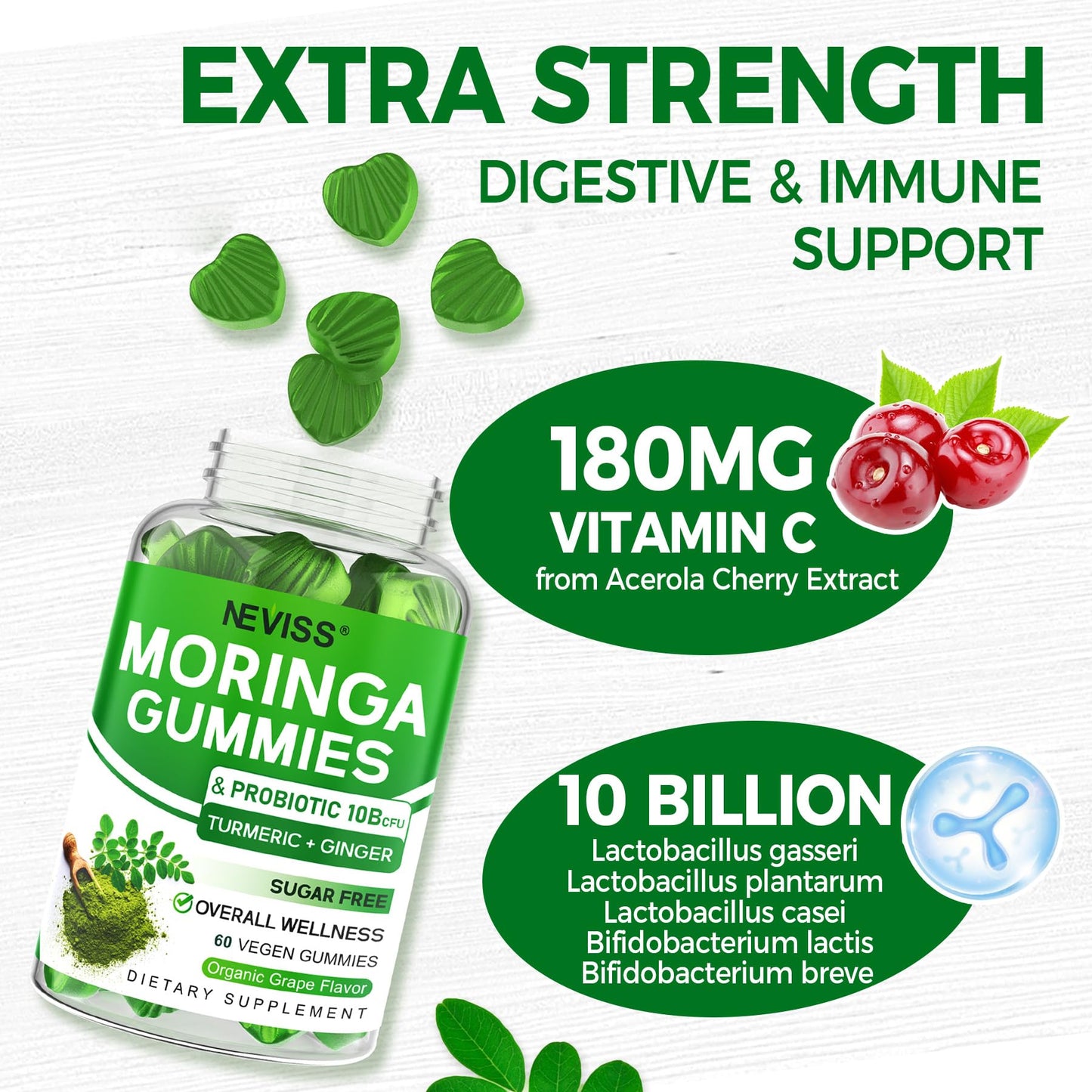 NEVISS Turmeric Ginger & Moringa Gummies, 240 Gummies